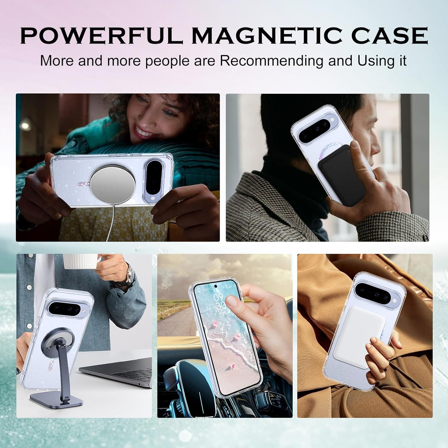 GUAGUA for Google Pixel 10/10 Pro Case,[Compatible with Magsafe] Mobile Phone Case Magnetic Transparent Glitter Lightweight Thin Cover Case Protective Case Google Pixel 10/10 Pro, Crystal Clear image number 6