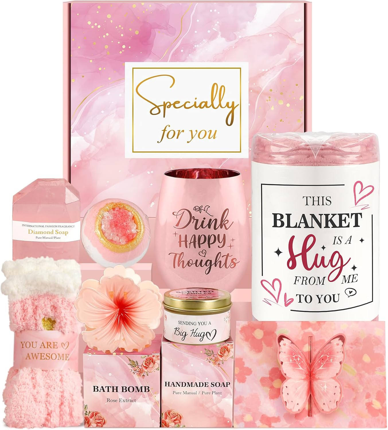 Gifts for Women, Rose Pamper Spa Gift Basket for Women, Christmas Gifts Box Kit with Blanket for Her Mother Wife Girlfriend Sister Daughter Colleague