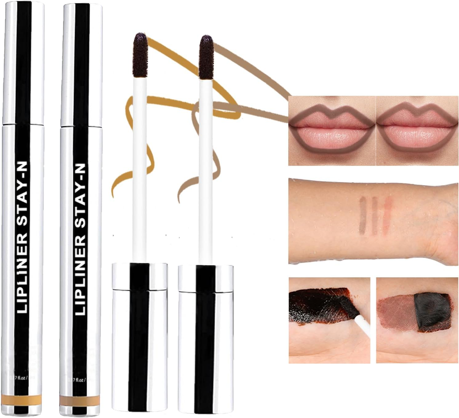 Aaiffey Lip Liner Stain Peel Off,Long Lasting Lip Stain Peel off Waterproof Lip Tint Stain Non-Stick Cup Natural Lip Makeup (01#Nude+03#Rose)