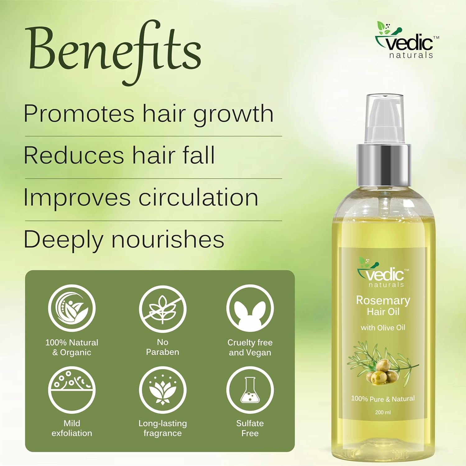 Vedic Naturals Rosemary Oil & Olive Oil - 200Ml | 100% Pure & Natural | for Hair Growth & Anti-Dandruff image number 1
