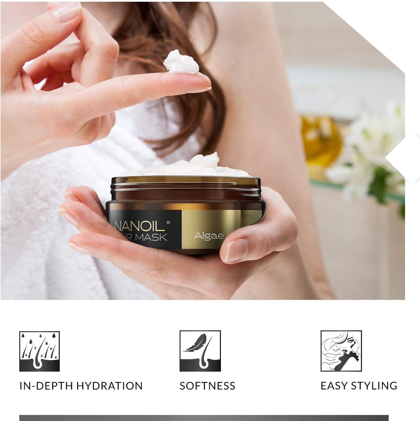 Nanoil Hair Mask with Algae - Hair Mask 300 Ml Regeneration Moisture Suppleness Aid against Dry Hair image number 5