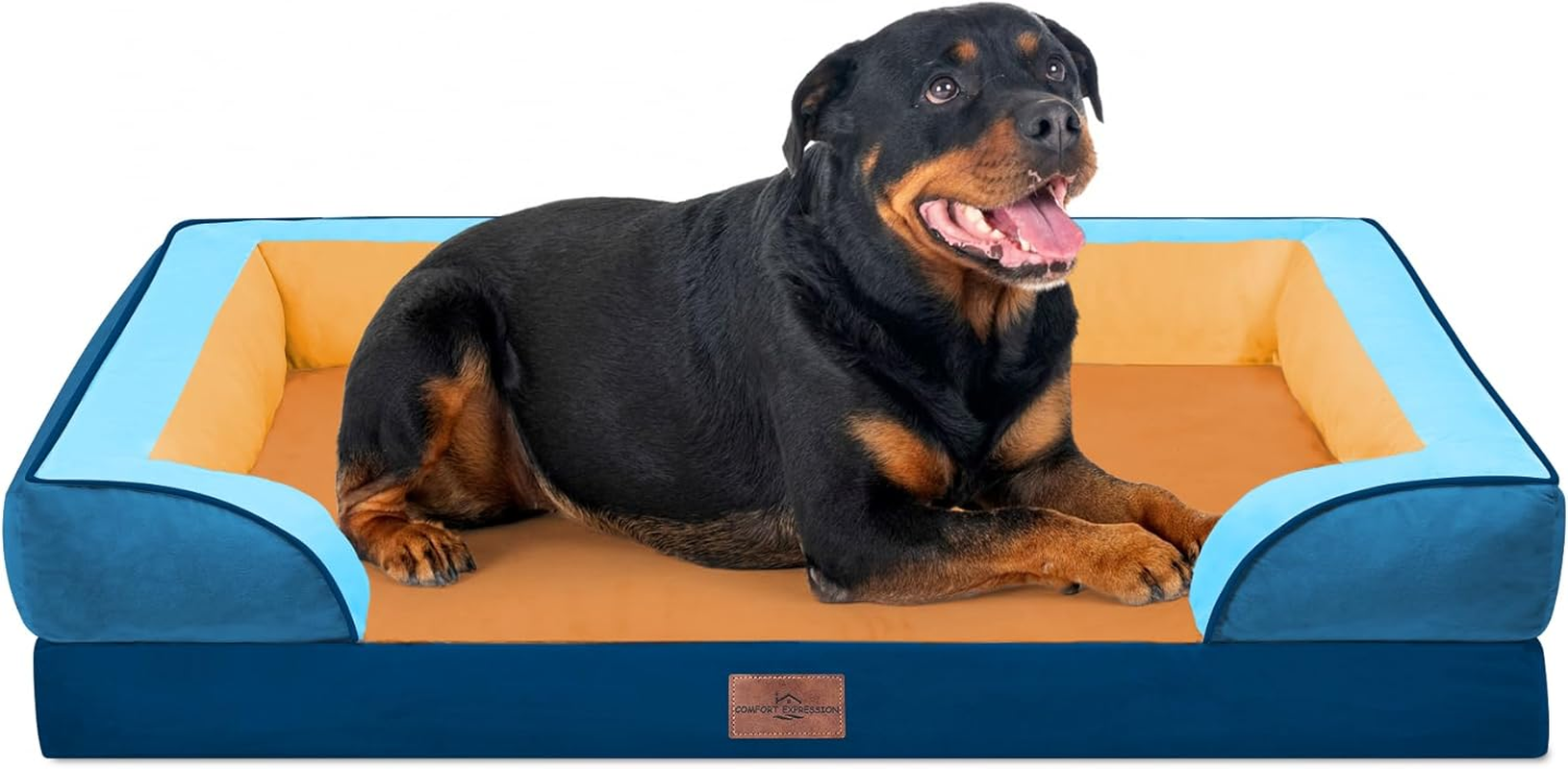 Comfort Expression Dog Bed for Extra Large Dogs, Waterproof Orthopedic Bed, Breed Durable PV Washable Sofa White, with Removable Cover Zipper, Jumbo-45''X35'' - 45.0"L X 35.0"W X 8.5"Th, Golden Harbor