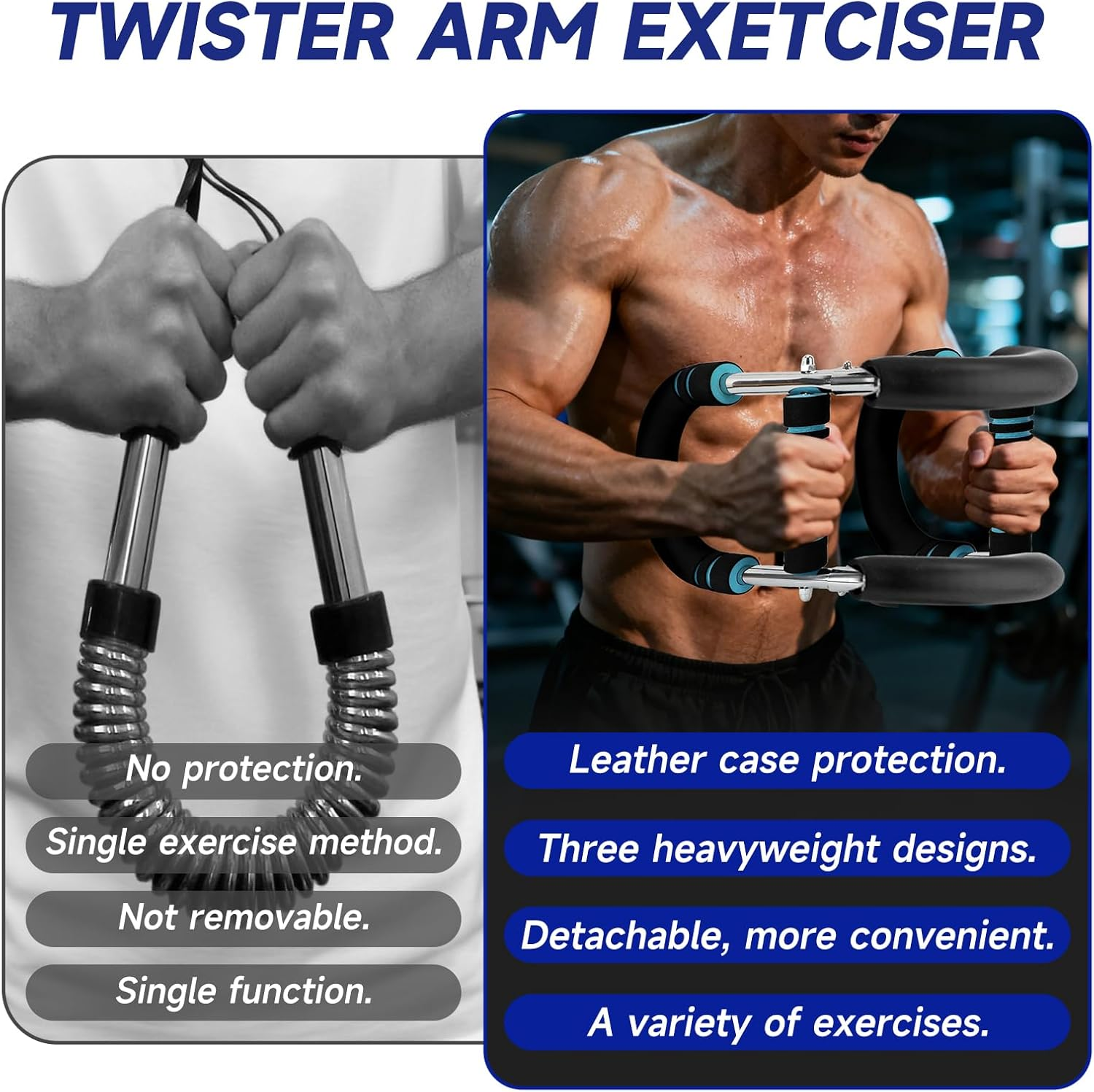Twister Arm Trainer, Adjustable Forearm Trainer, Portable Chest Workout Equipment for Men, 44-88LBS Arm Twister, Home Exercise & Fitness Equipment - Blue image number 6