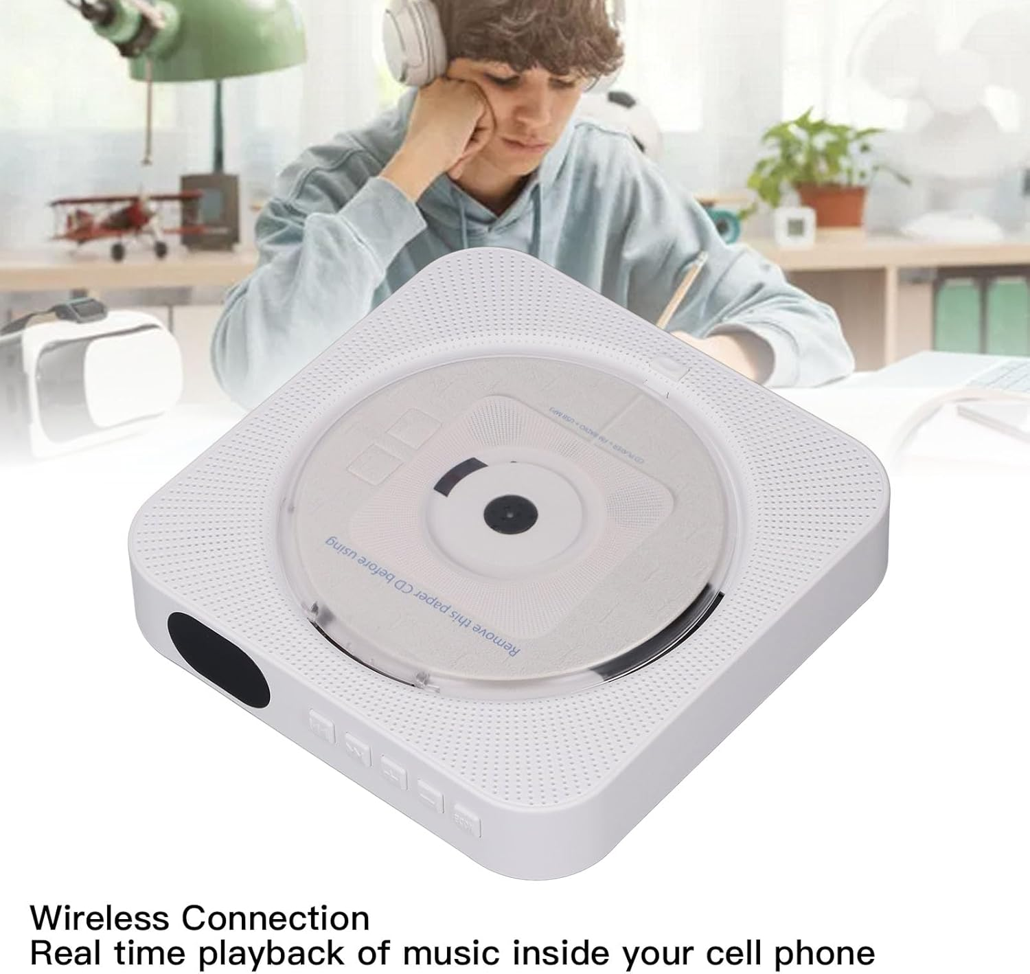 Bluetooth CD Player, Portable Wall Mountable CD Player with Dust Cover, Desktop CD Player with Hifi Sound Speakers, Music Player Home Audio with Remote, CD Player Gift (White)