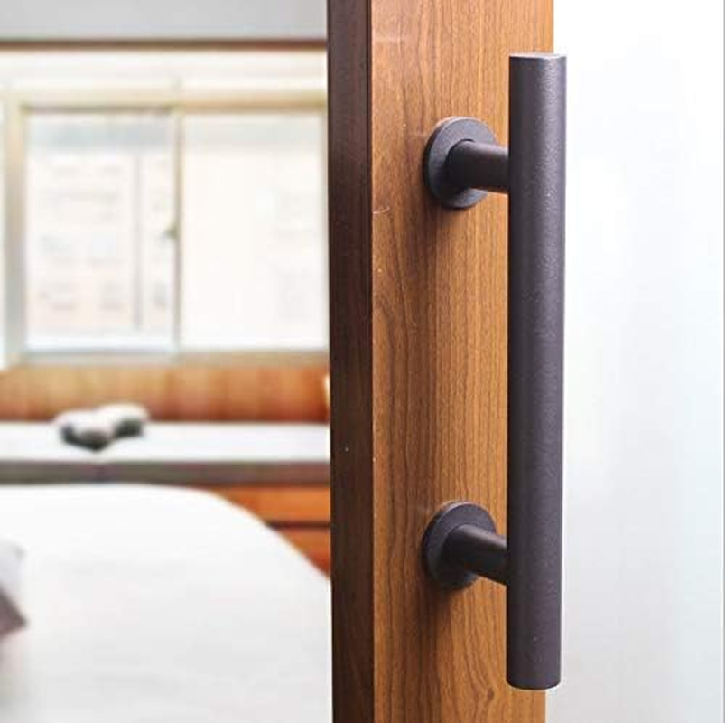 ZONADA Solid Stainless Steel Door Handle, 28Cm round Sliding Barn Door Handle, Pull and Flush Set Single round Handle Hardware -Black image number 1