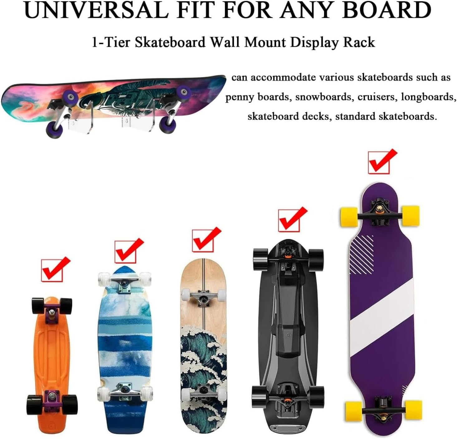 1 Pairs Skateboard Wall Mount Acrylic Skate Board Wall Holder Display Rack Indoor Floating Skateboard Storage Holder, Fine Workmanship image number 3
