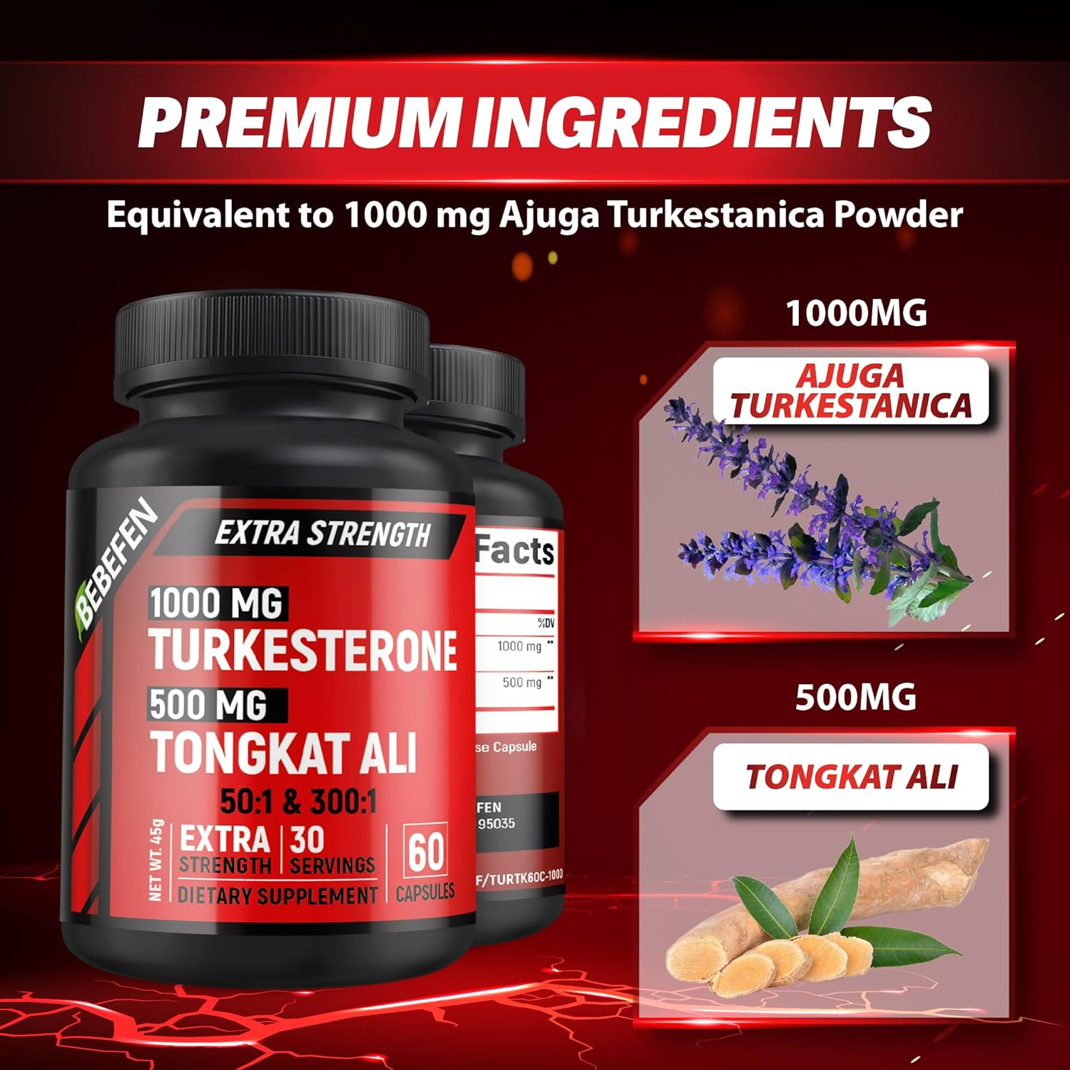 Turkesterone 1000Mg and Tongkat Ali 500Mg Supplement - Max Purity - Tongkat Ali Extract and Turkesterone Supplement for Men - Zero Fillers - Non-Gmo (60 Capsules) image number 4