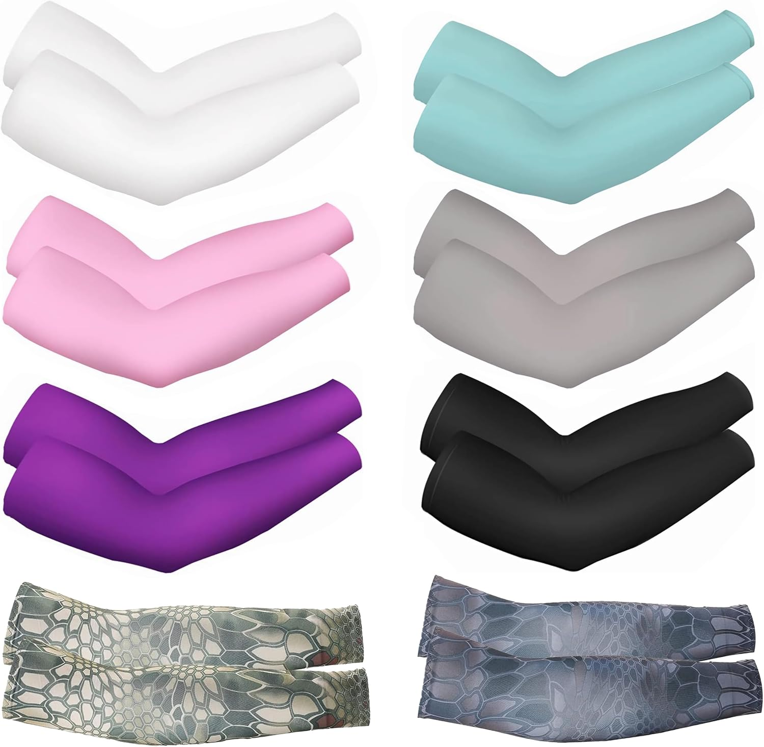 JIEYUMAO Cooling Arm Sleeves, 8 Pairs UV Protection Cooling Arm Sleeves, 8 Styles UV Protection Arm Warmers for Women Men, Sun Protection Compression Arm Sleeves for Cycling Fishing image number 1