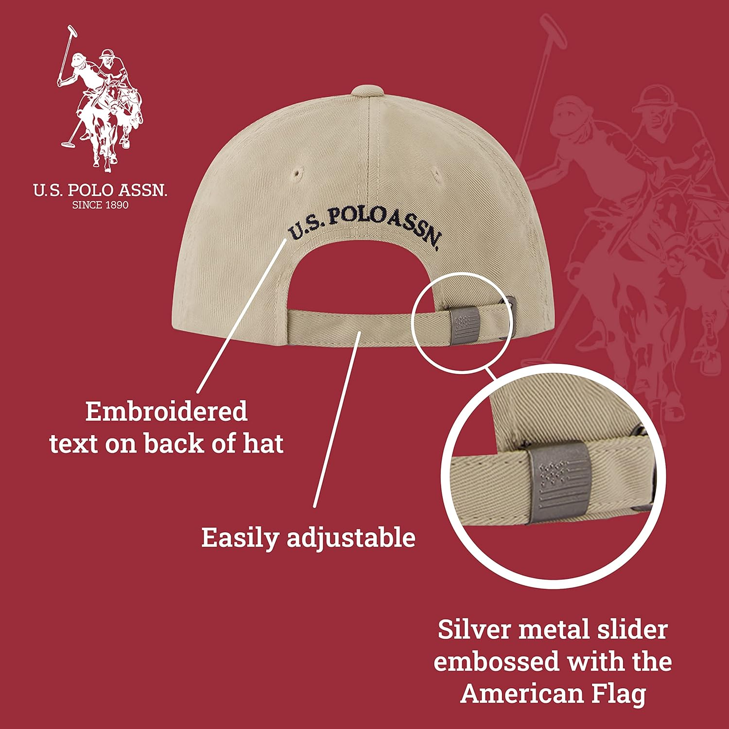 U.S. Polo Assn. Small Polo Pony Logo Baseball Hat, 100% Cotton, Adjustable Cap image number 3