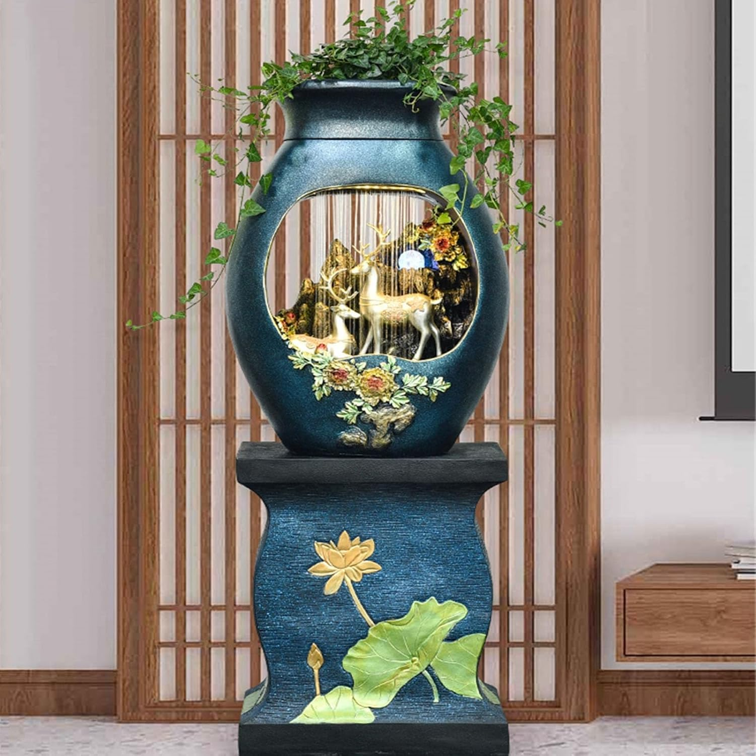 Outdoor Fountain Indoor Floor-Standing Water Fountain, Home Waterfall with Atomizer Polyresin Decoration Decor Ornament for Meditation Relaxation image number 1