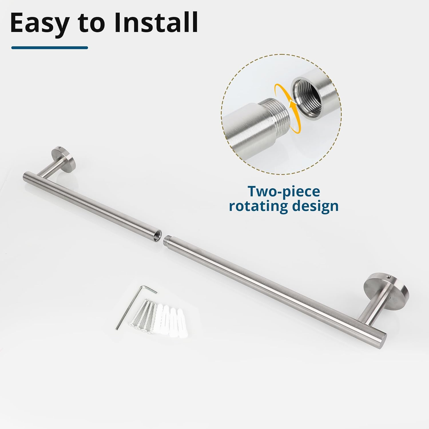 SAYAYO Towel Bar for Bathroom, 24 Inch Towel Rack Hand Towel Holder Rustproof Stainless Steel Brushed Nickel 60CM, Wall Mount (21 Inch Hanging Length) image number 5