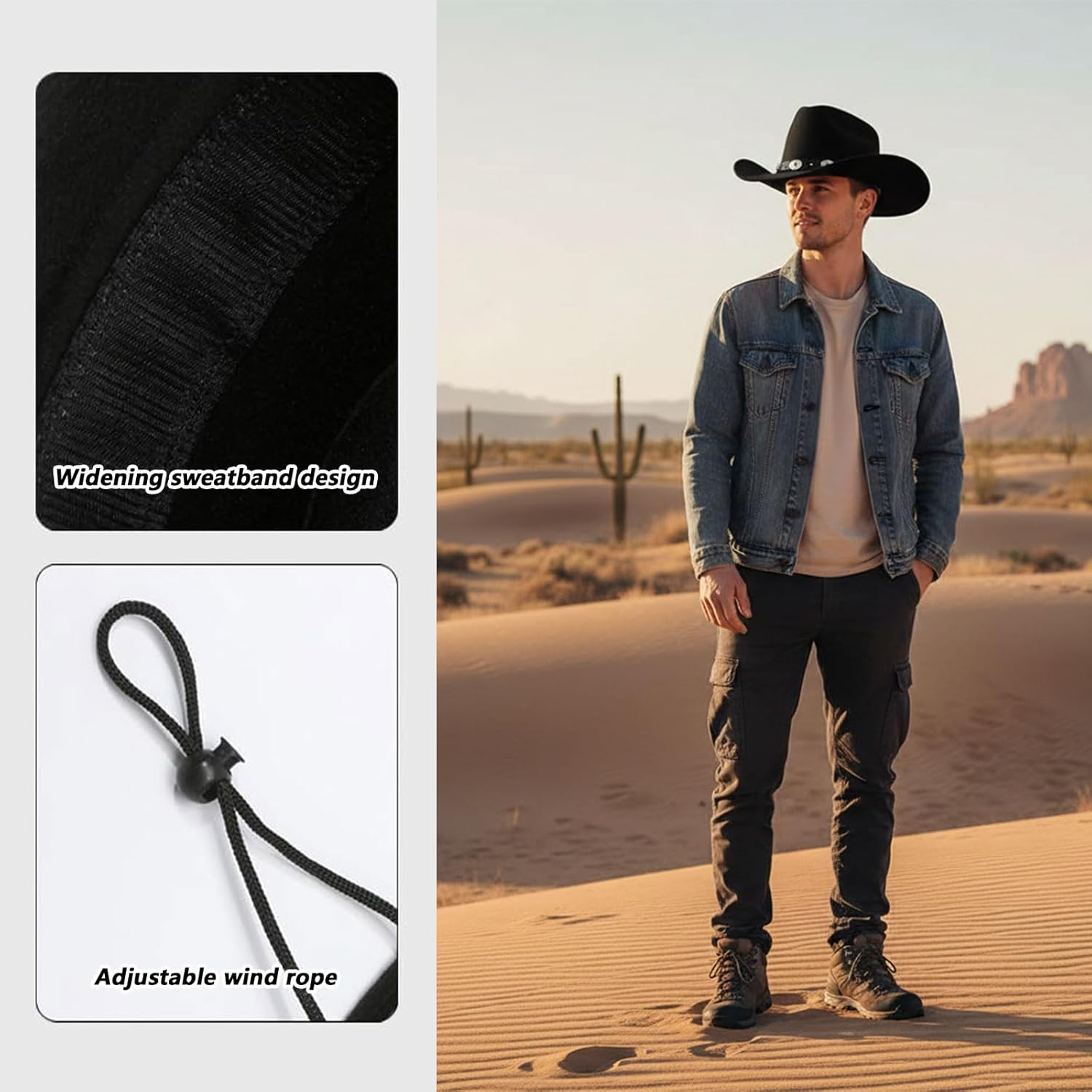 Povtor Western Cowboy Hat,Fedora Hat,Felt Wide Brim,For Men Women Shading,Outdoor image number 4