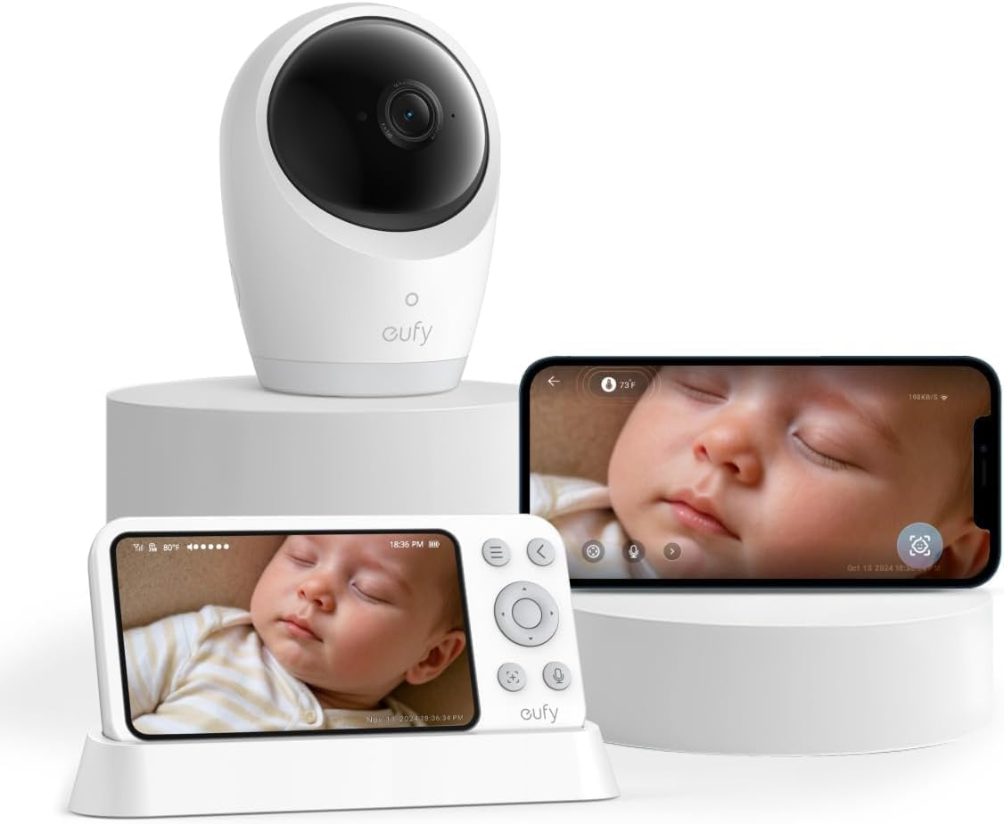 Eufy Security Baby Monitor E21 with 4K UHD Camera, 5'' 720P Display, 8X Zoom, Hybrid Wi-Fi and No Wi-Fi Connection, 24/7 Recording in App, Pan-Tilt, Portable Camera with Built-In Battery, ANR image number 6