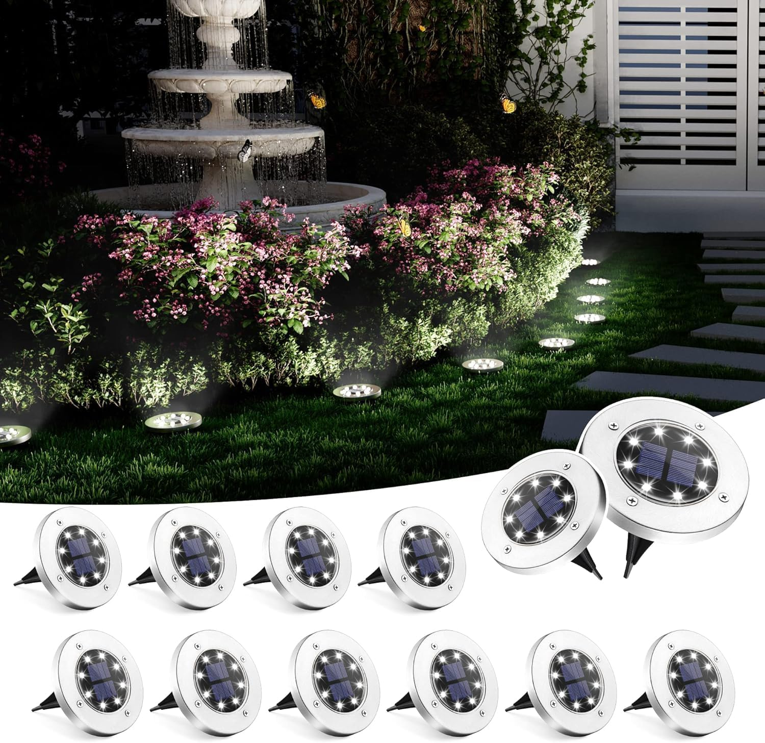 Solar Ground Lights, Waterproof Garden Lights Outdoor 12 Pack, Upgraded Solar Garden Lights, In-Ground Lights LED Landscape Lighting for Pathway Patio Walkway Yard Lawn Deck, White Light image number 5