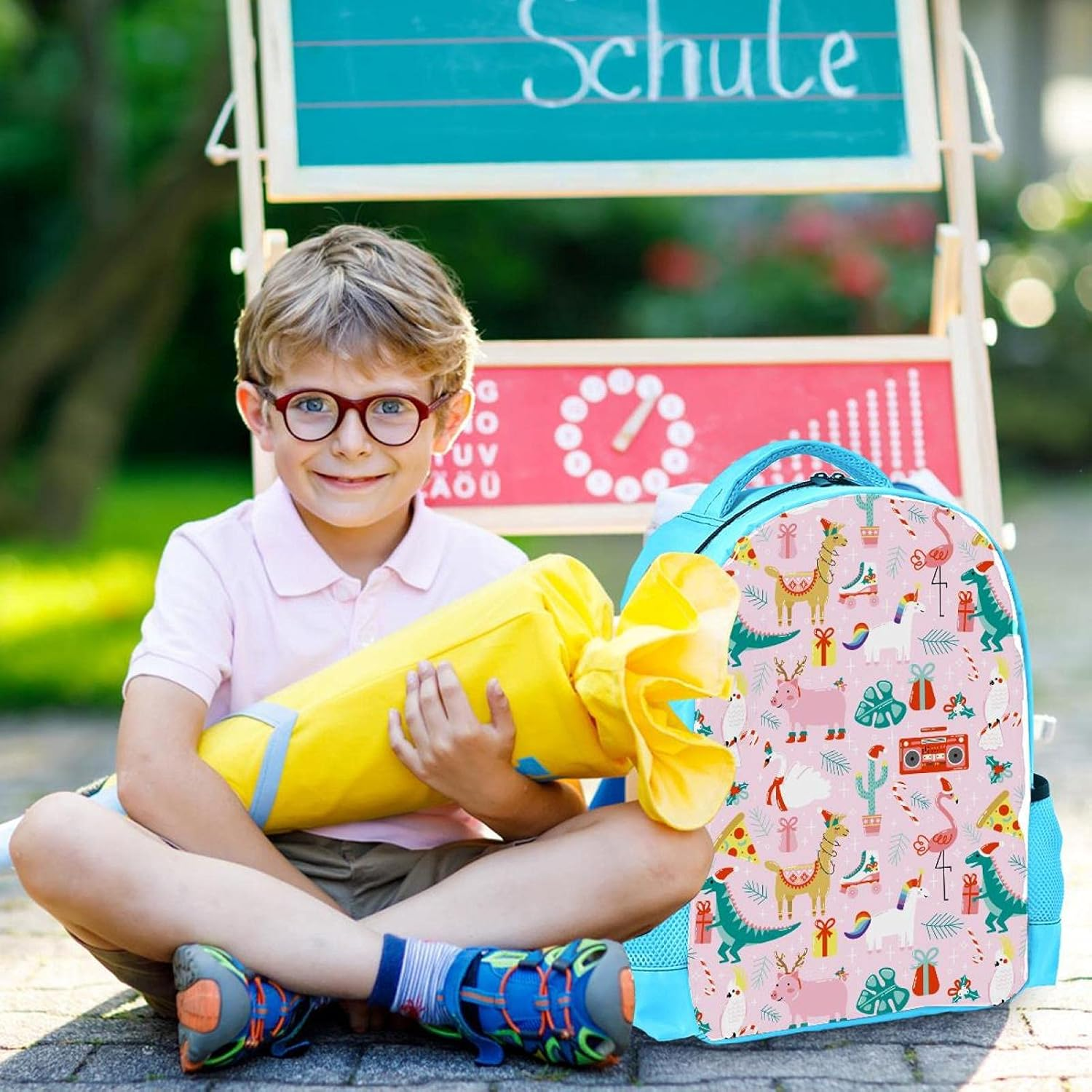 Blue Backpack Boy Bookbags Rucksack Men Travel Handbag Daypack Alpaca Dinosaur Flamingo Pig Pink image number 1