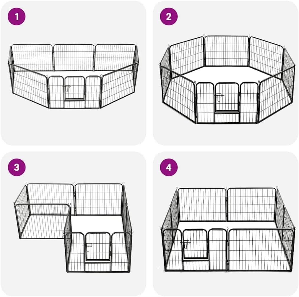 Dog Playpen 8 Panels Steel 80X60 Cm Black Pet Exercise Pen Indoor Outdoor