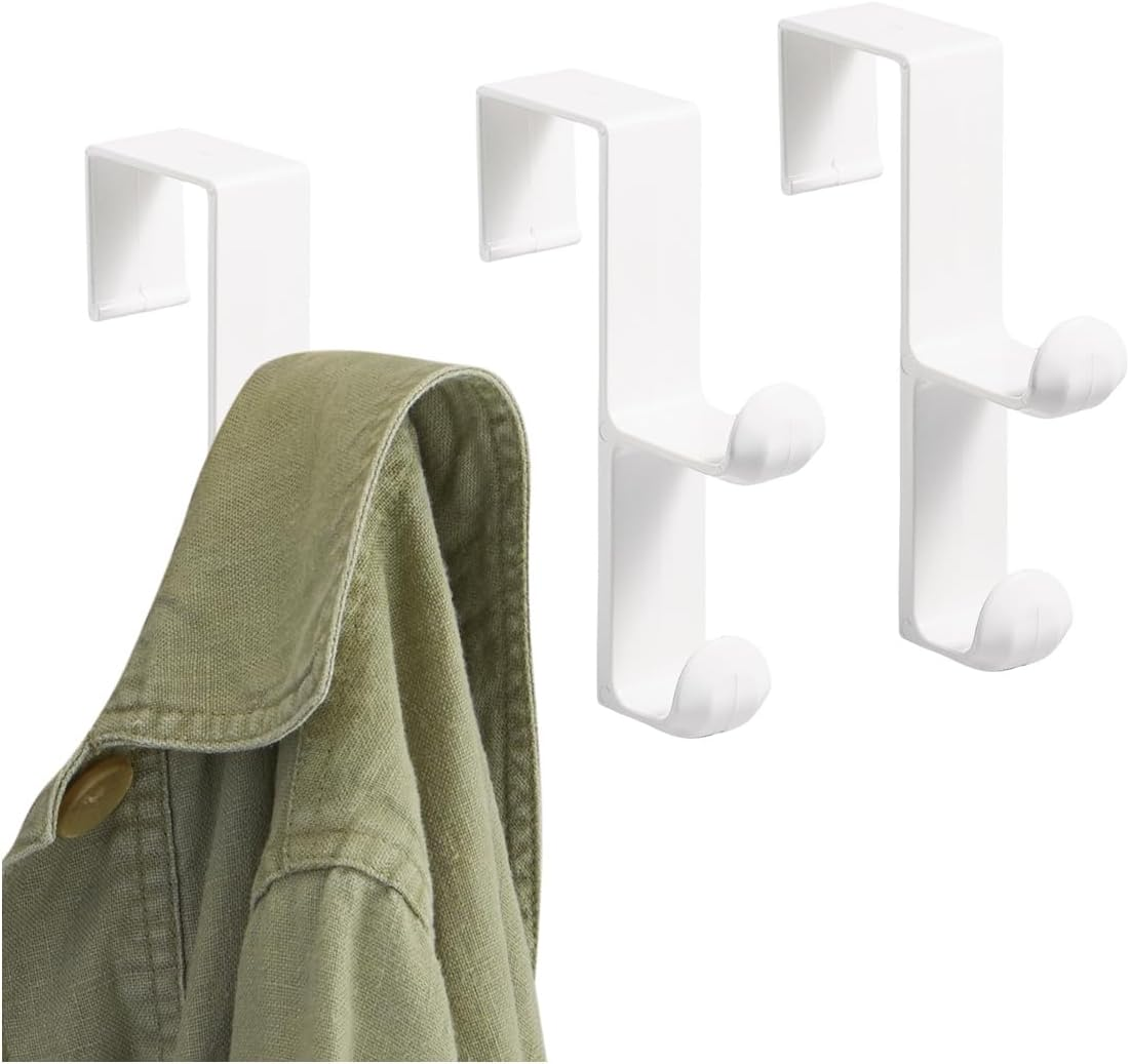 Interdesign over the Door Organizer Hooks for Coats, Hats, Robes, Towels - Set of 3, Double Hooks, White image number 4