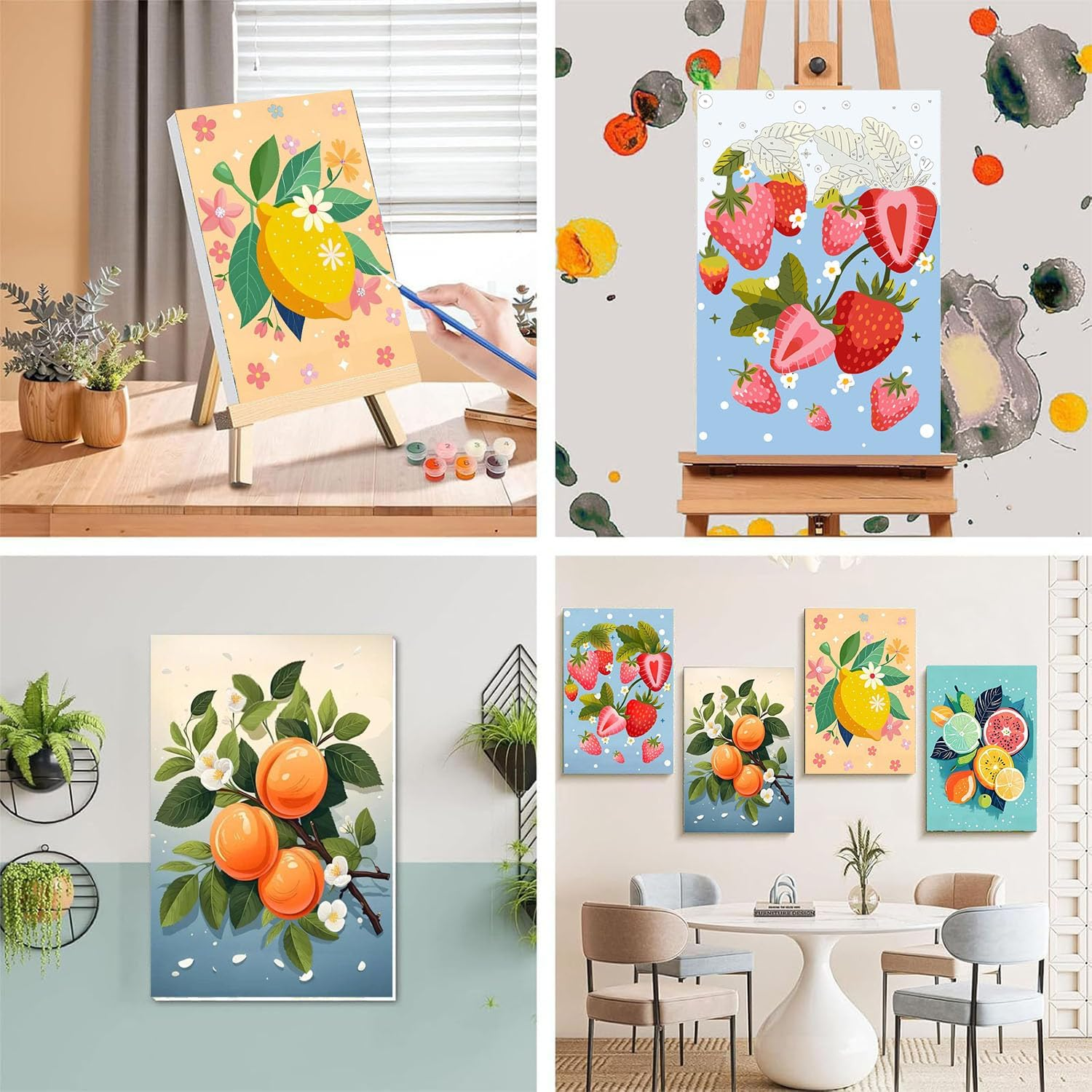 Pack of 4 Paint by Numbers Adults with Frame - Wooden Easel, Fruit Painting by Numbers for Beginners, DIY Simple Fruit Acrylic Oil Painting Kits with Brushes for Home Wall Decor, 20 X 30 Cm - Bkh1331+Bkh1332+Bkh1333+Bkh1334 image number 3