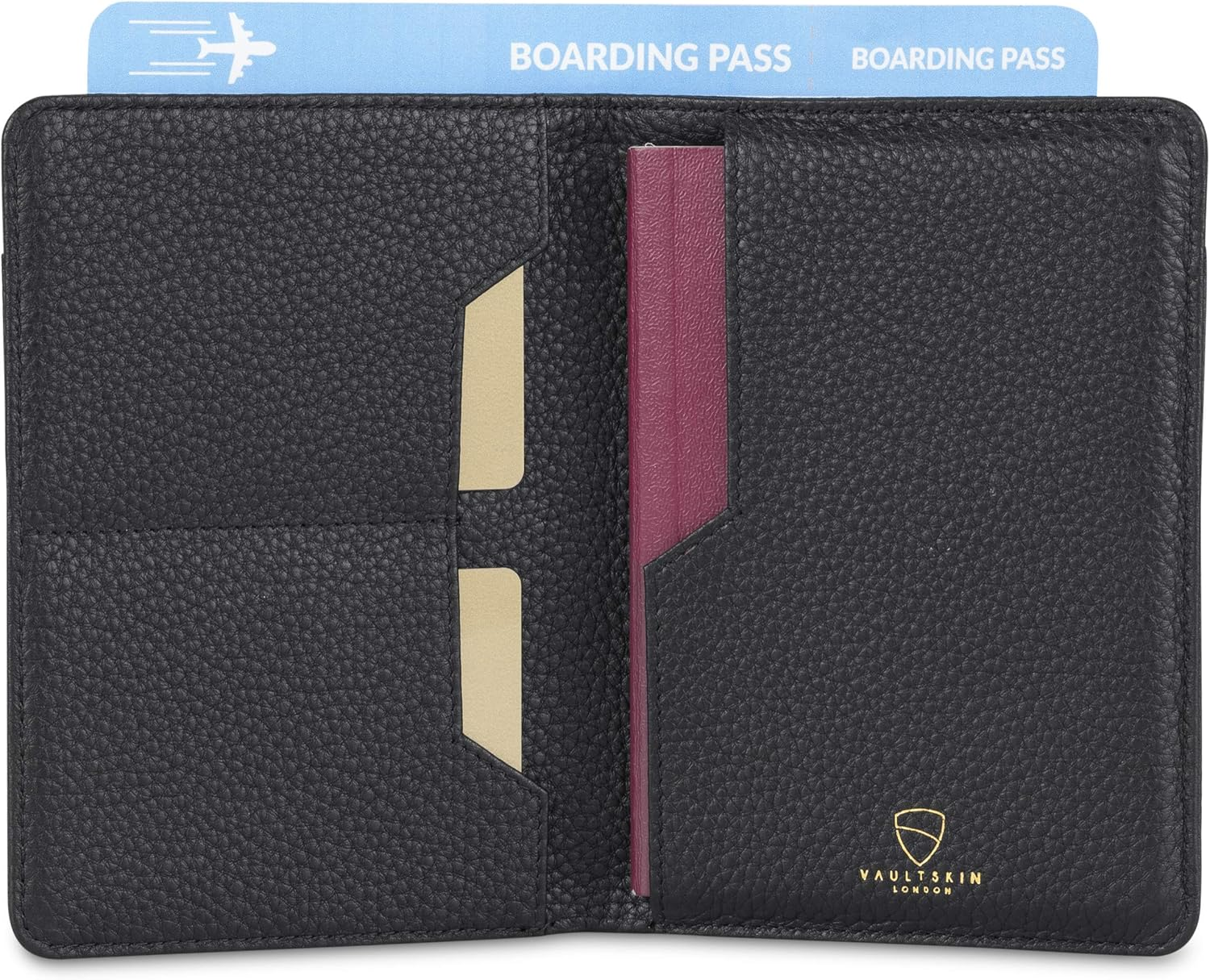 Vaultskin Kensington Passport and Vaccine Card Holder for Travel with RFID Blocking, Leather Card Case Cover for Men and Women (Matt Black) image number 5