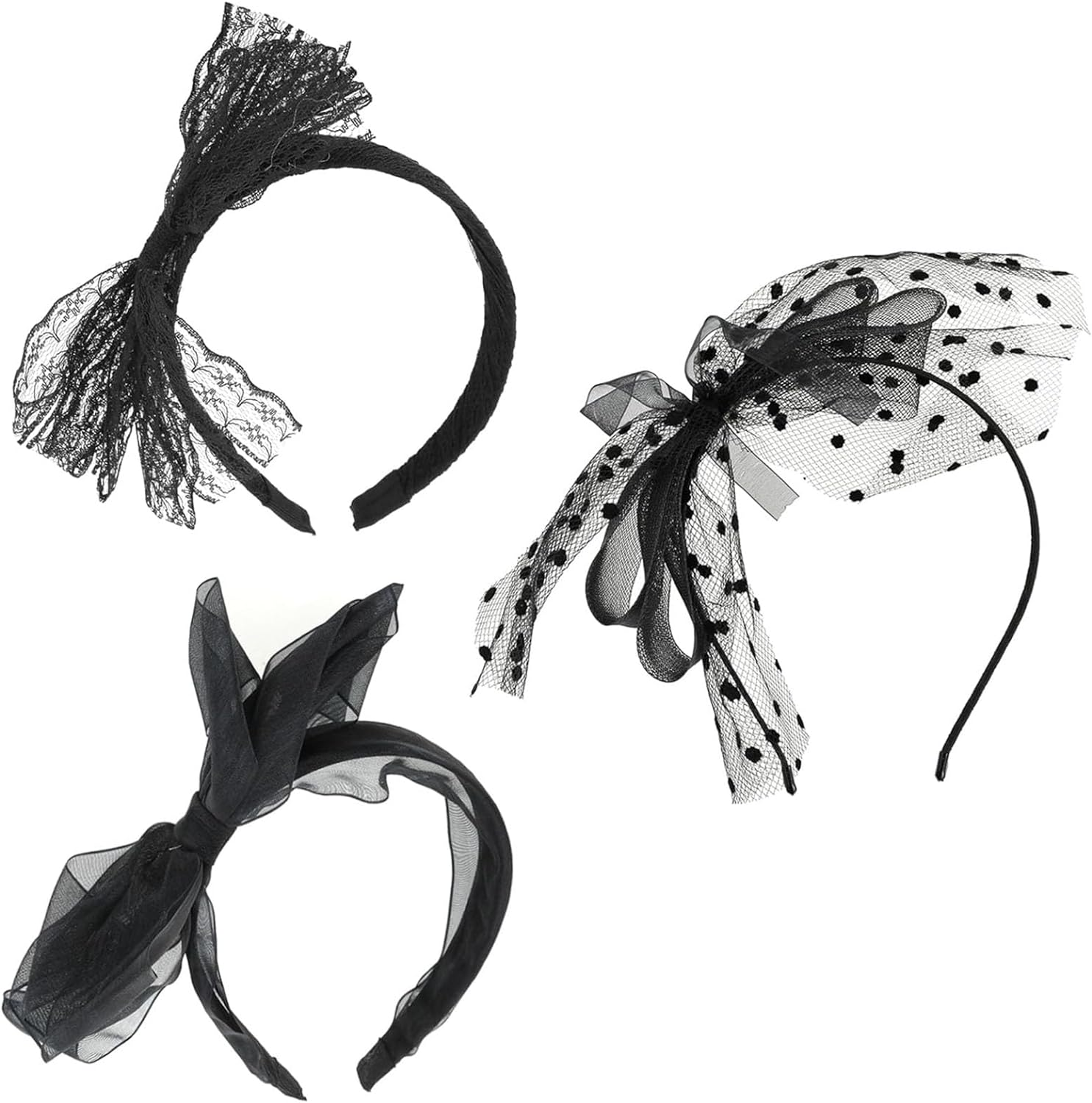 CENZICOM Women 80'S Party Lace Headband with Bow 80S Costumes Accessories, Set of 3 image number 3