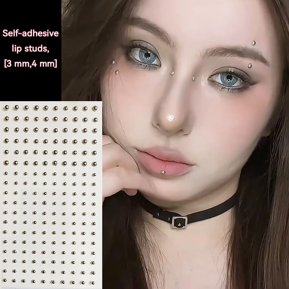 HONGCAUP 2 Sheets Fake Lip Nail Fake Nose Nail Fake Lip Ring Fake Lip Piercing Fake Piercing Ball Fake Belly Button Nail, Self-Adhesive Fake Lip Piercing Gemstone Stickers Silver, Plastic, No Gemstone image number 4