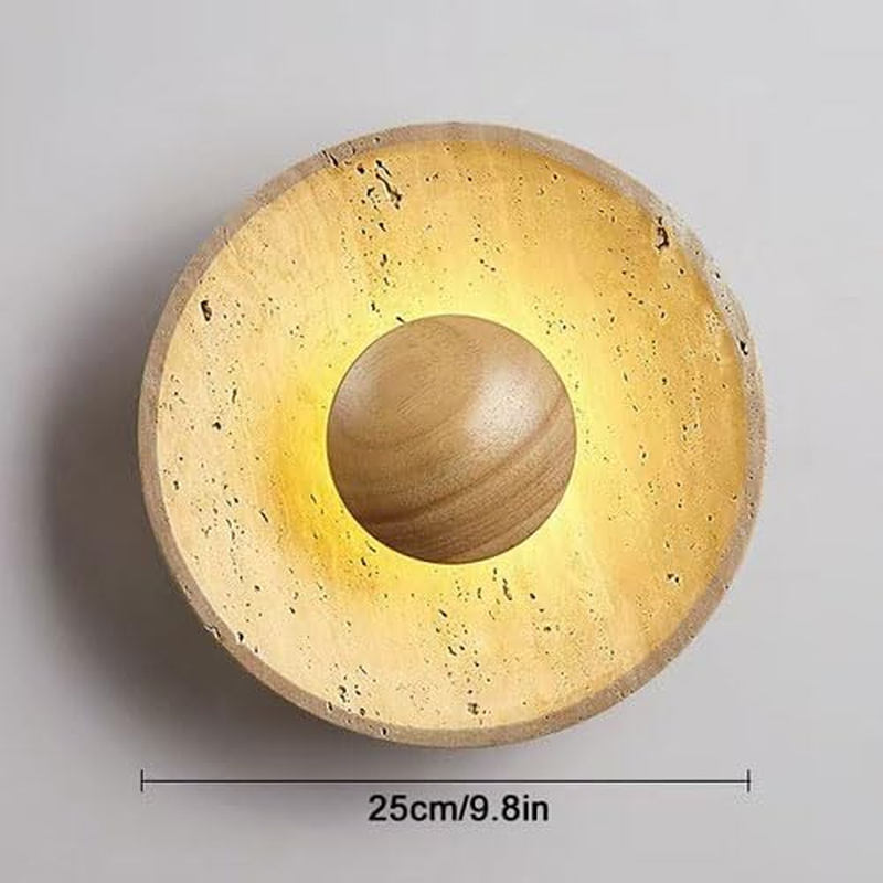 Yellow Travertine Wall Lamp Wabi Sabi Wall Sconce Lighting Fixture round Wood Wall Light, Natural Stone Wall Sconces Hardwired Wall Lights for Bedroom Living Room Stairs XXZ image number 4