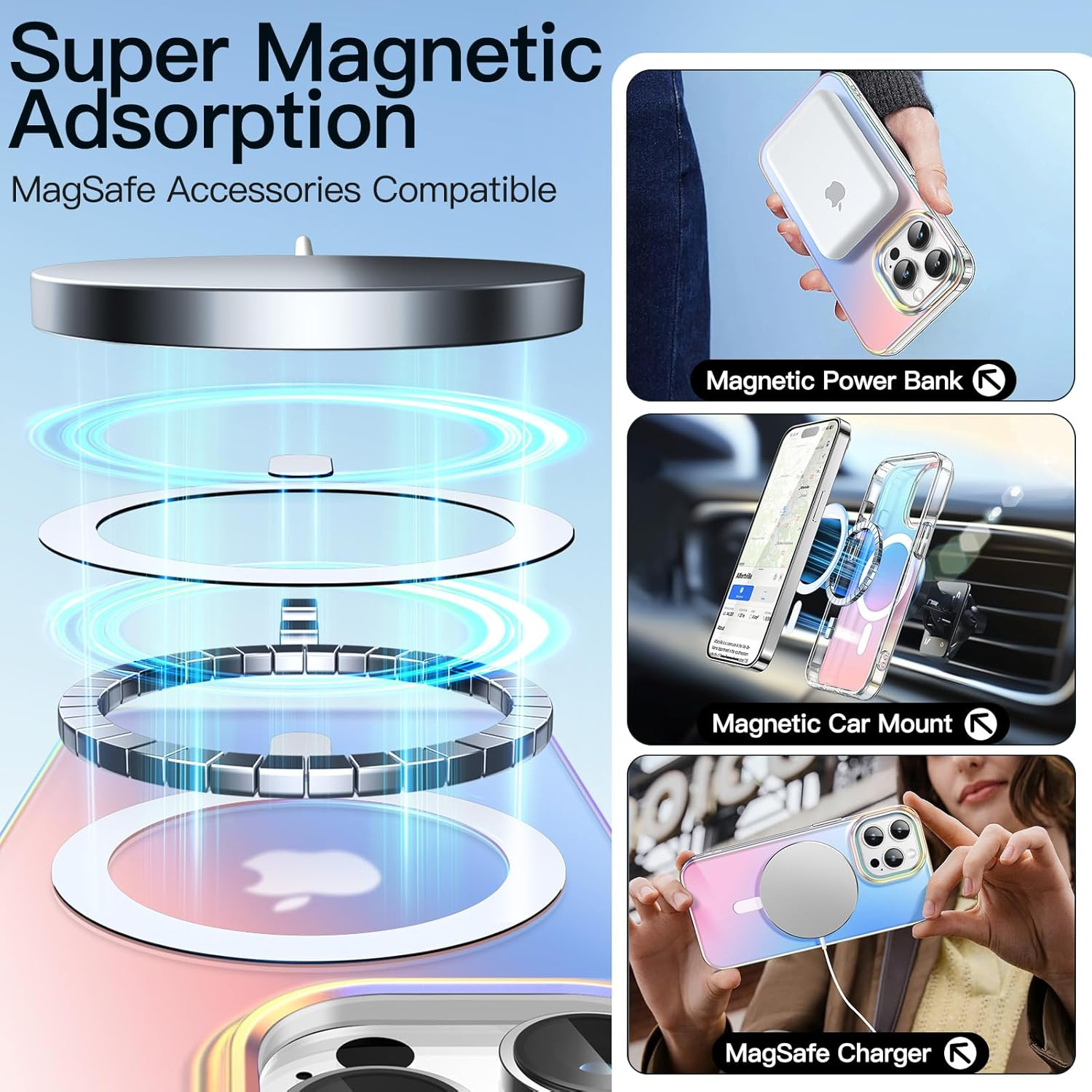 Jetech Iridescent Case for Iphone 14 Pro 6.1-Inch Compatible with Magsafe, Cute Unique and Aesthetic Design, Colorful Fluorescent Translucent Back Shockproof Phone Cover (Iridescent) - Iridescent Black image number 3