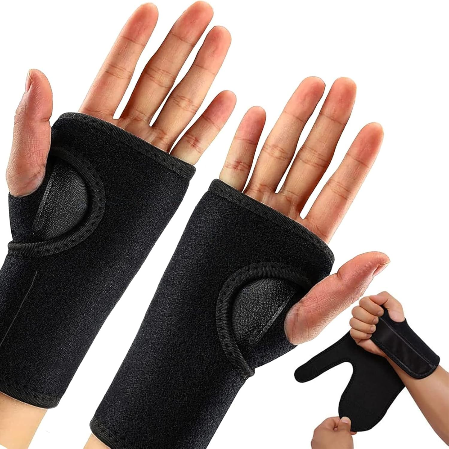 Carpal Tunnel Wrist Brace Pair with Adjustable Compression Strap, Hand Palm Wrist Support, Relieves Tendonitis, Wrist Pain Hand Pain, Sports Injuries, Day & Night Support (Pink, Left Hand and Right Hand)