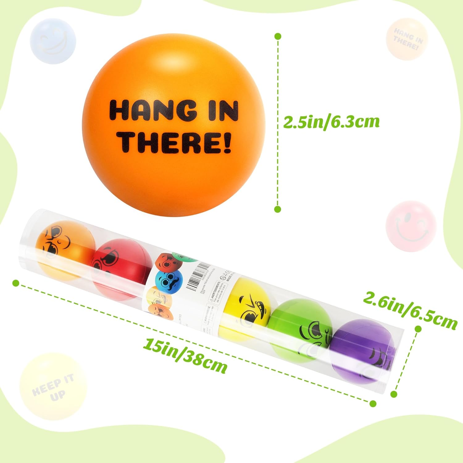 6Pcs Motivational Stress Balls for 3+ Kids and Adults, Inspirational Stress Relief Balls Hand Exercise Therapy Ball Set, Double Sided Colorful Foam Stress Ball with Positive Quotes and Smiles image number 5