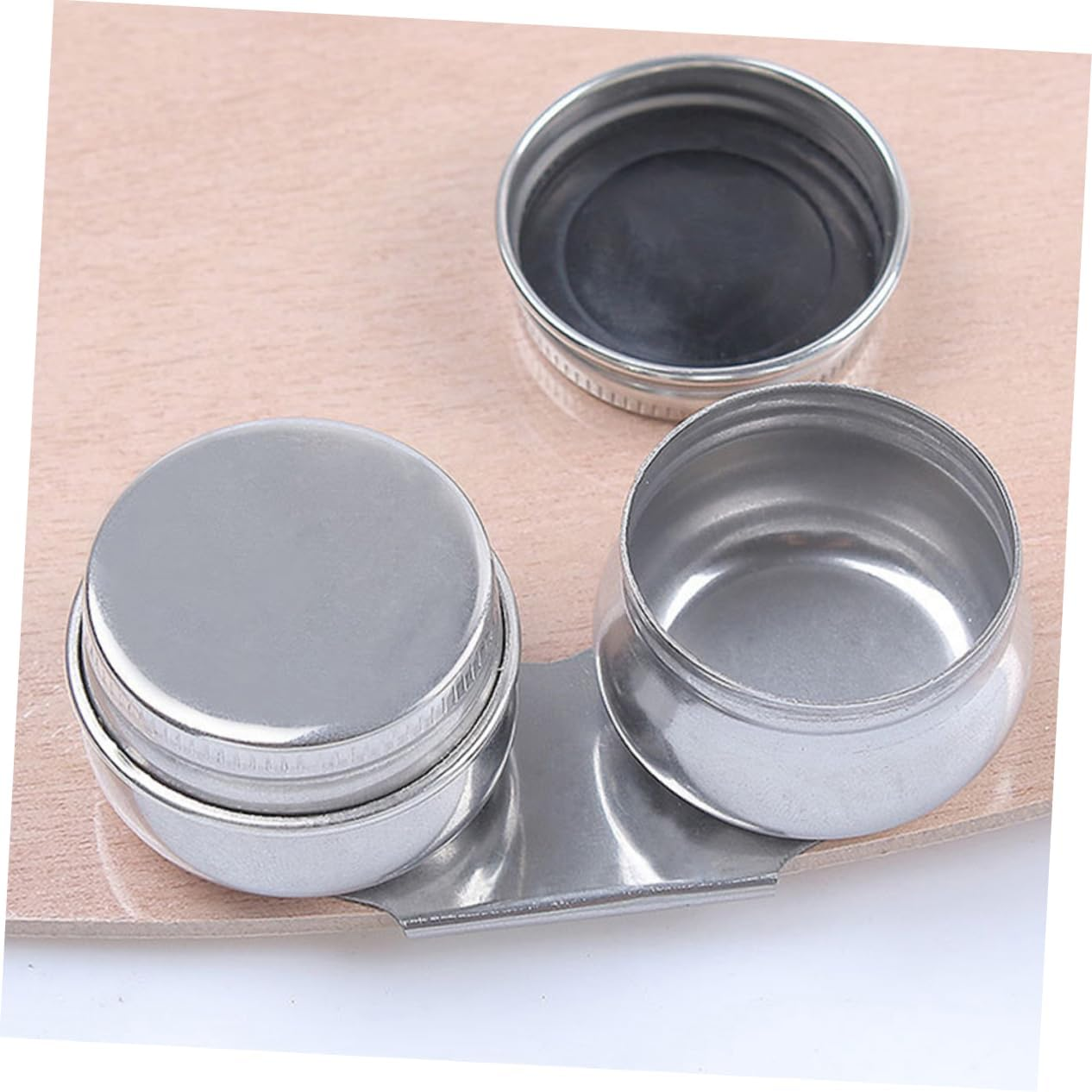 Stainless Steel Oil Painting Double Palette Cups Lid 6Cm Portable Artist Solvent Container Painting Brush Washing Bucket for Acrylic and Oil Paint Supplies image number 4