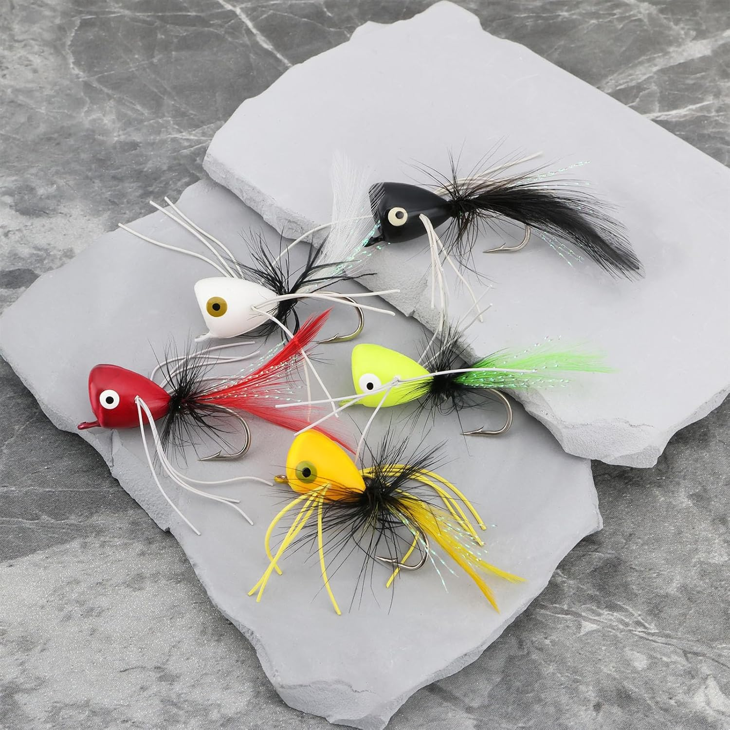 Emsea 10Pcs Fly Fishing Poppers Fly Fishing Foam Popper Flies, Size 6, White Black Red Yellow Orange - Topwater Lures for Bass, Bluegill, Trout, Panfish image number 5
