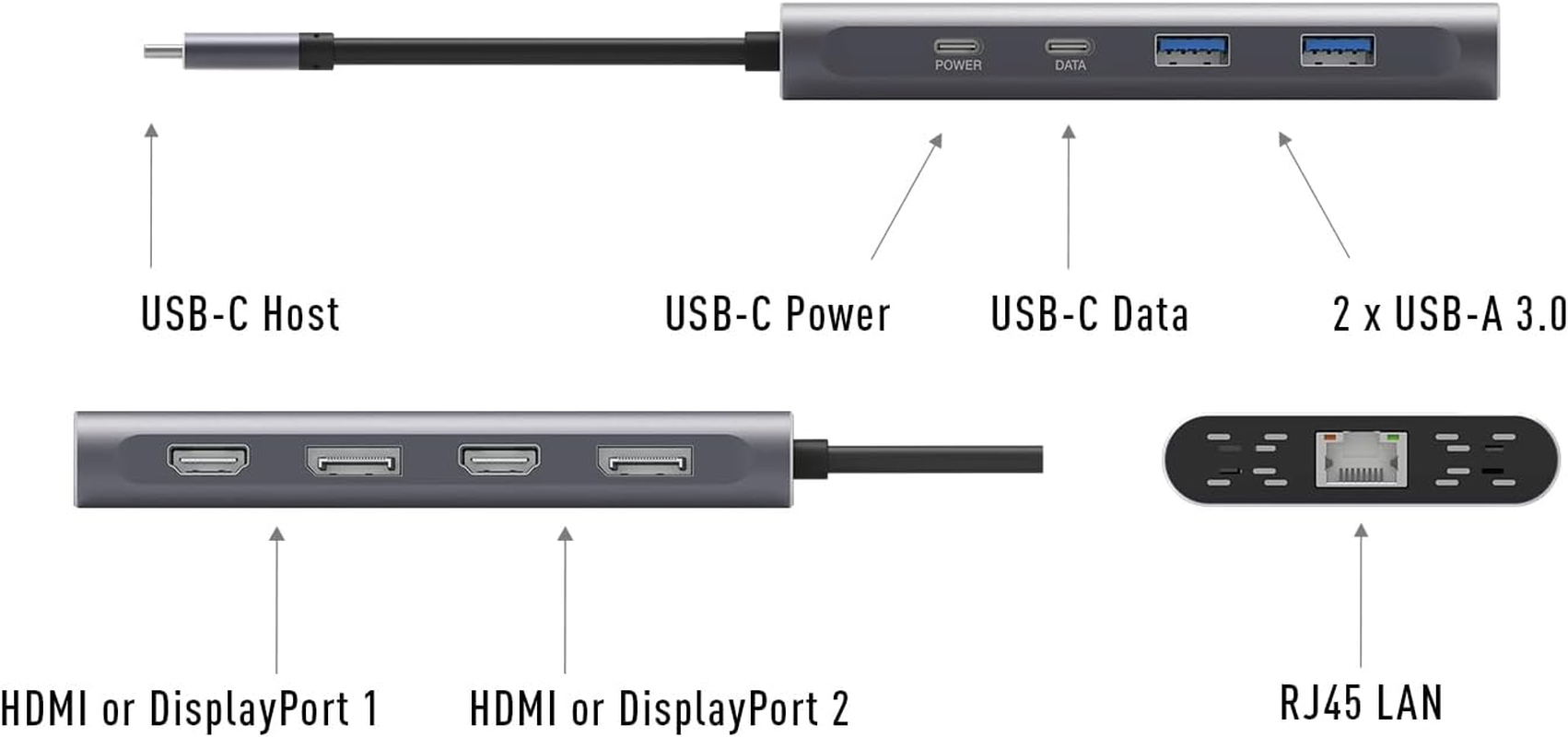 Comsol USB-C Multi-Port Adapter, Dual 4K Hdmi/Displayport Output, RJ45 LAN, USB 3.0 Ports, Universal Compatibility