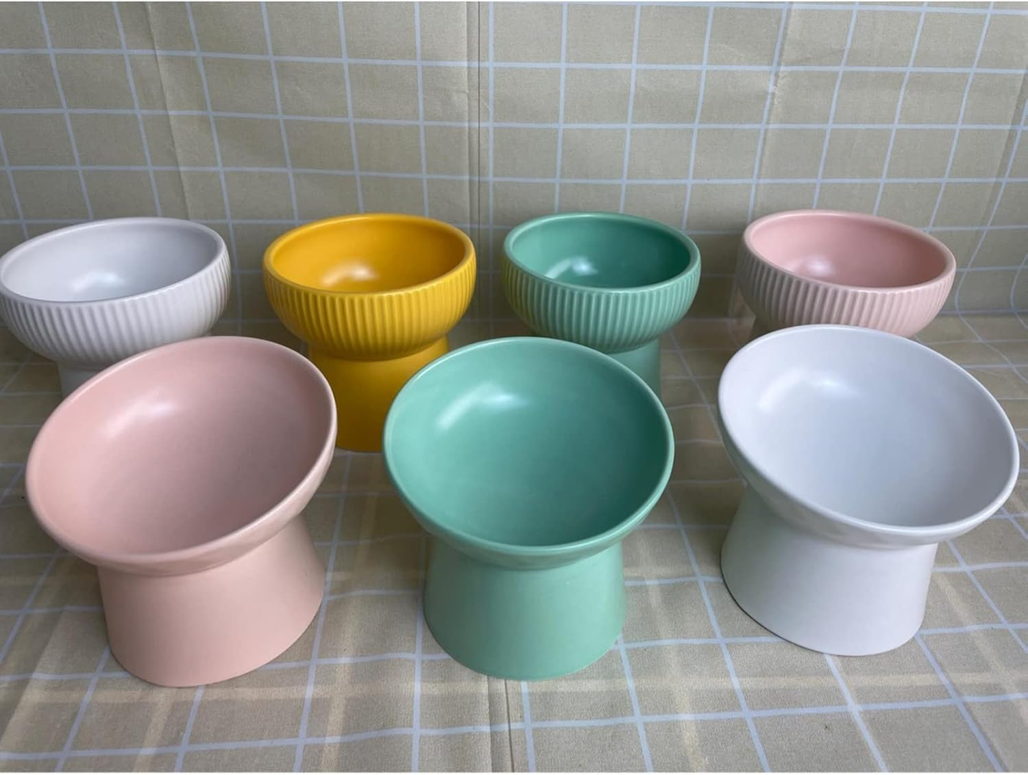 Pet Bowl Ceramic Double Bowl Anti-Spill High Bowl Dog Bowl Cat Bowl Cat Water Bowl for Flat Faced Cats,Small Dogs,Protects Pets Spine,-Random Color-1Pc,Random Color-1Pc image number 5