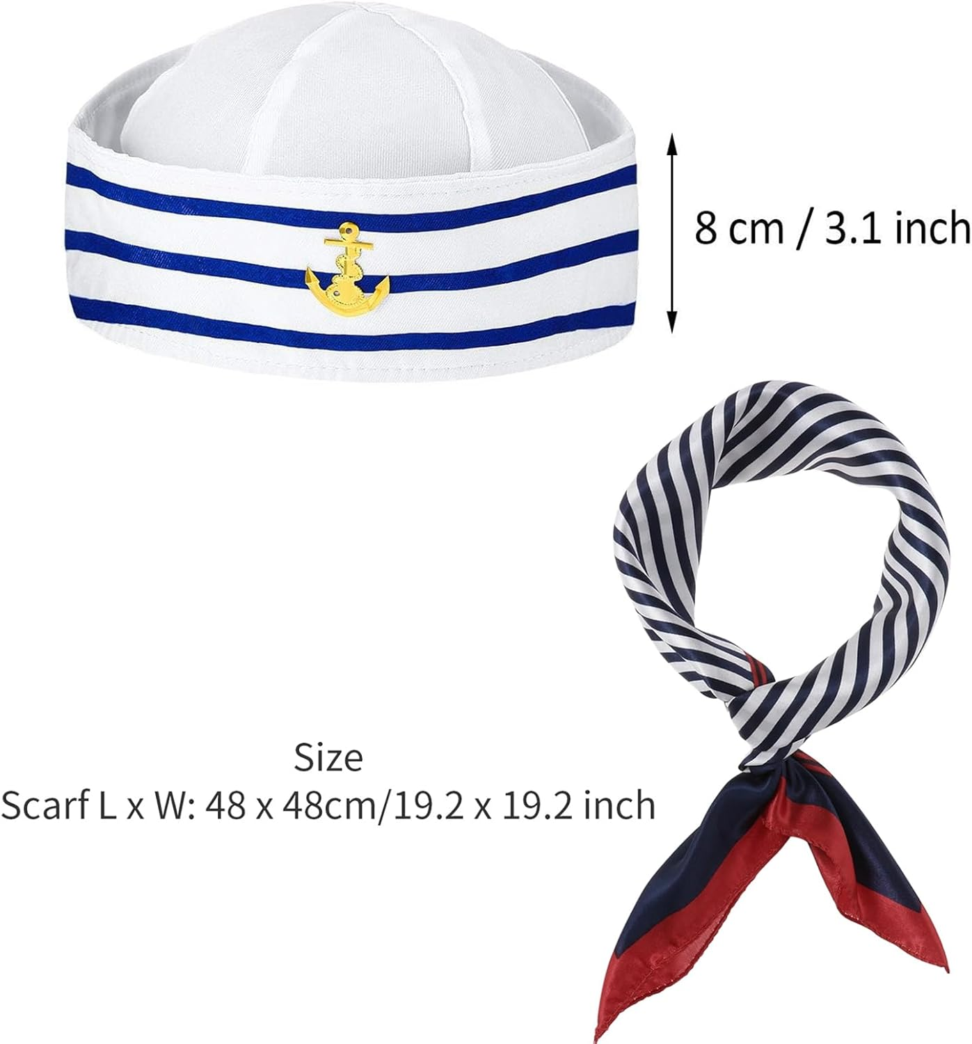 2-Piece Sailor Hat & Scarf Set, Navy Blue, Unisex-Adults, Costume Accessory, Sailor Costume, Party Accessory