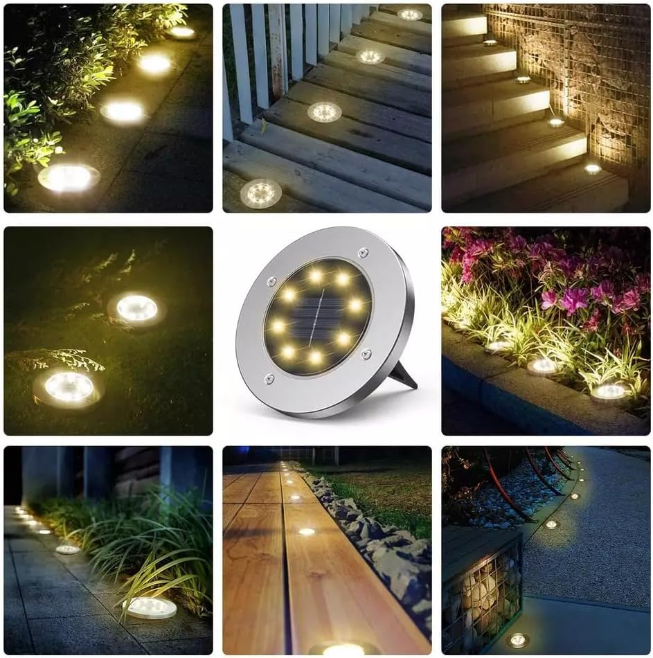 FIME. 12 Pack Solar Ground Lights with 8 LED - Upgraded Solar Garden Lights Outdoor Warterproof - Landscape Lighting for Yard, Driveway, Deck, Patio, Pathway, Walkway (12 Pack - White Light) - 24 Pack - White Light image number 3
