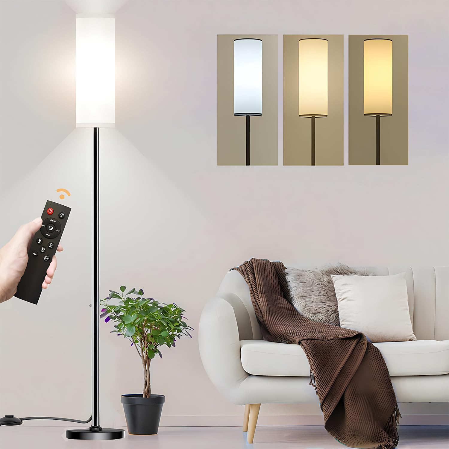 Floor Lamp for Living Room,Modern LED Floor Lamp with Foot Switch & Remote Control and Stepless Dimmable Colors Temperature & Brightness,9W Bulb Included for Living Room,Bedroom, Office image number 3
