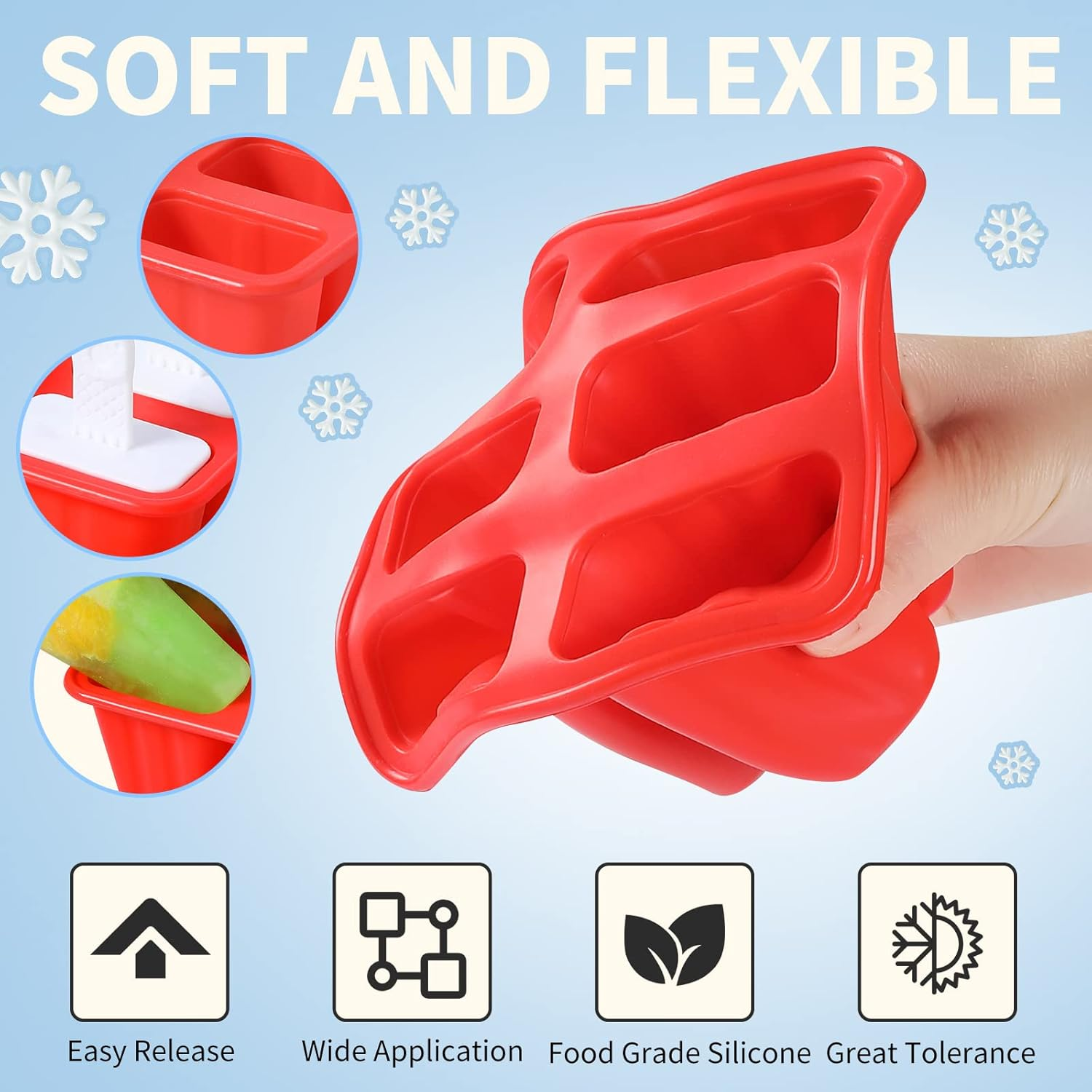 Popsicle Molds,Silicone Ice Pop Molds,Bpa Free Popsicle Mold Reusable Easy Release Ice Pop Maker,Homemade Popsicle Mould with Silicone Funnel and Cleaning Brush (Red, 6 Cavities)