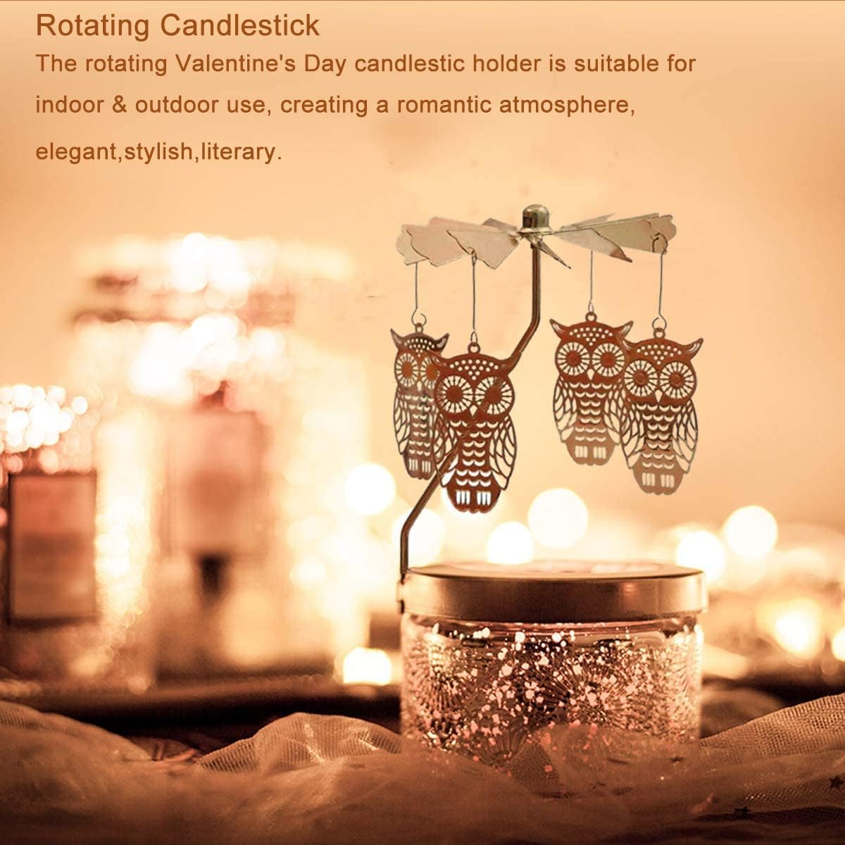 UCINNOVATE Candle Holder, Rotary Tea Light Candlestick Holders, Romantic Rotation Carousel Home Party Decor Gift (Owl) image number 5