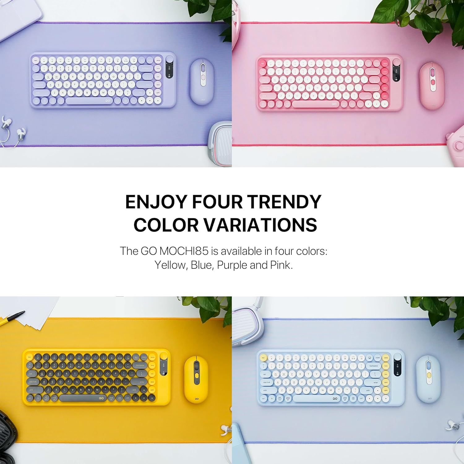 Fantech GO MOCHI85 75% Mechanical Keyboard and Mouse Combo 1600 DPI Mouse, Bt/2.4Ghz Wireless Computer Keyboard with Knob for Pc/Mac, Pink image number 3