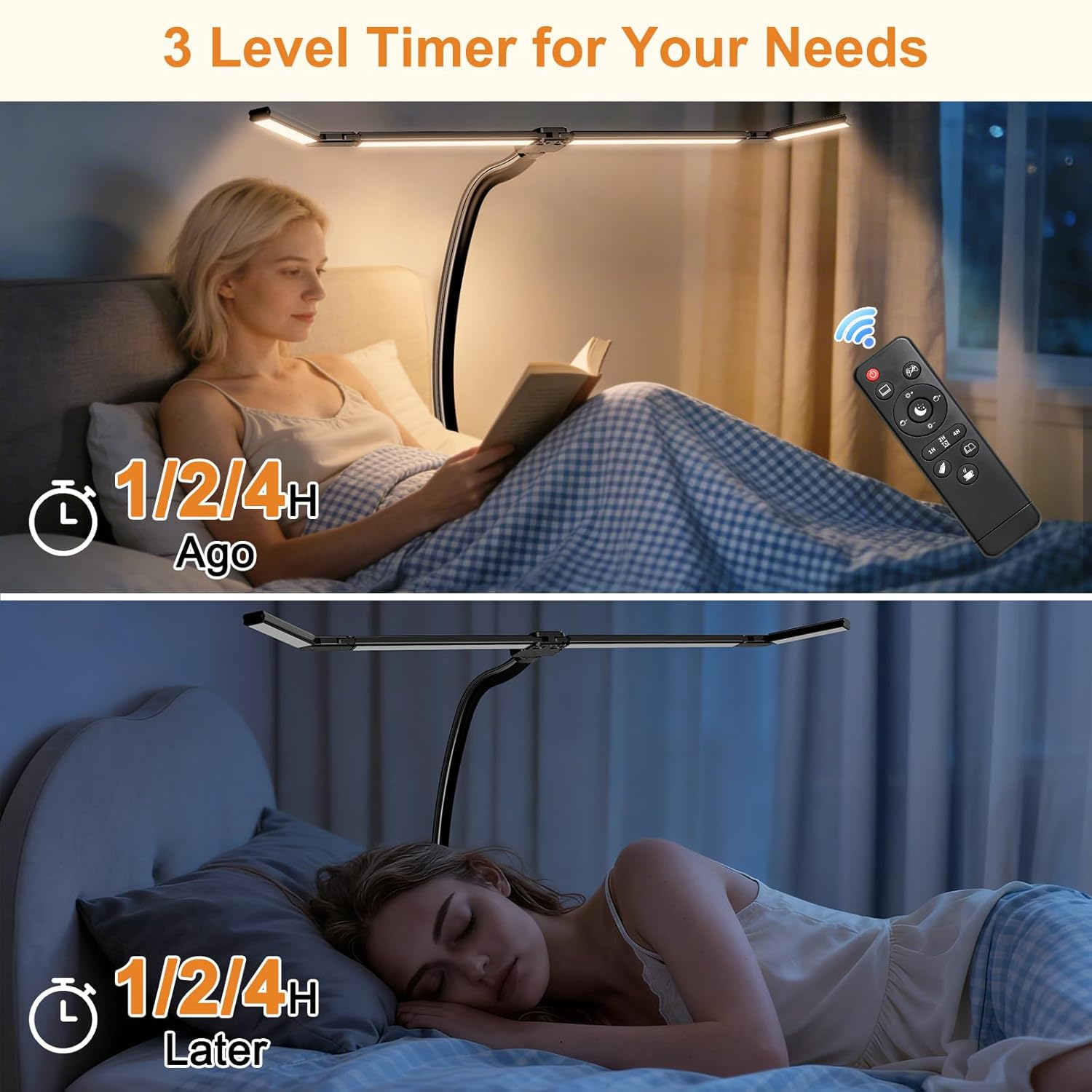 Desk Lamp for Home Office, Extra Width 24W Bright LED Desk Light with Adjustable 4-Segment Bar & Remote, Eye-Caring Gooseneck Architect Desk Lamp with Clamp for Reading Study, Dimmable, Timer image number 3