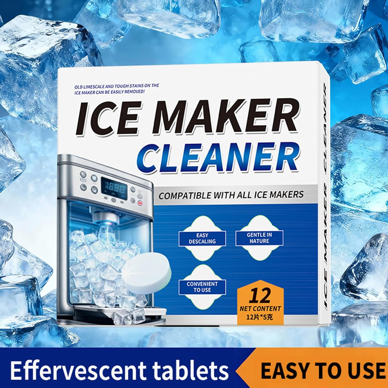 12 Pieces Ice Maker Cleaner Tablets, Ice Machine Cleaner, Coffee Machine Descaler, Tablets Descaling for Cleaning Appliance Home Cooler Remove Odor,For Dining Room Kitchen Household Commercial image number 3