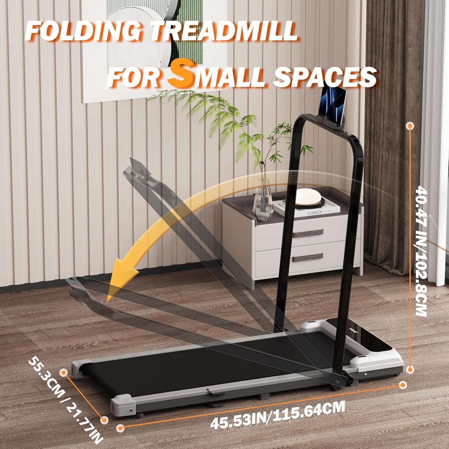 Walking Pad with Handle, under Desk Treadmill, Portable Treadmills for Home with Remote Control & Led Display, Non-Slip, Compact Portable, Low Noise for Home/Office Fitness Exercise image number 4