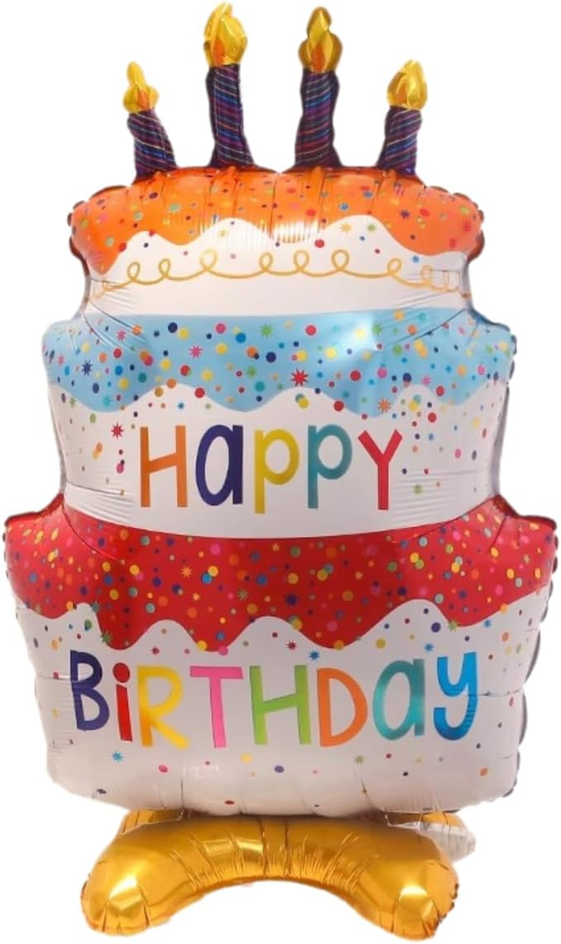 Standing Happy Birthday Cake Foil Balloons, Happy Birthday Foil Balloon with Bear, Large Birthday Cake Balloon for Kids Adults Birthday for Baby Showers and Birthday Party (Birthday Cake)