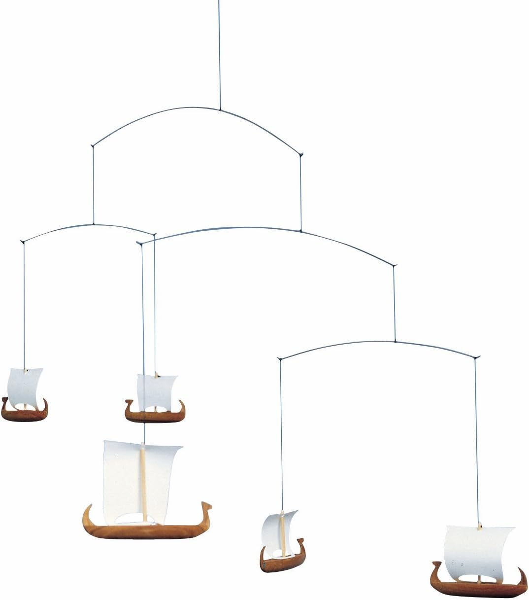 Viking Ships 5 Hanging Mobile - 26 Inches - Teak - Handmade in Denmark by Flensted image number 2