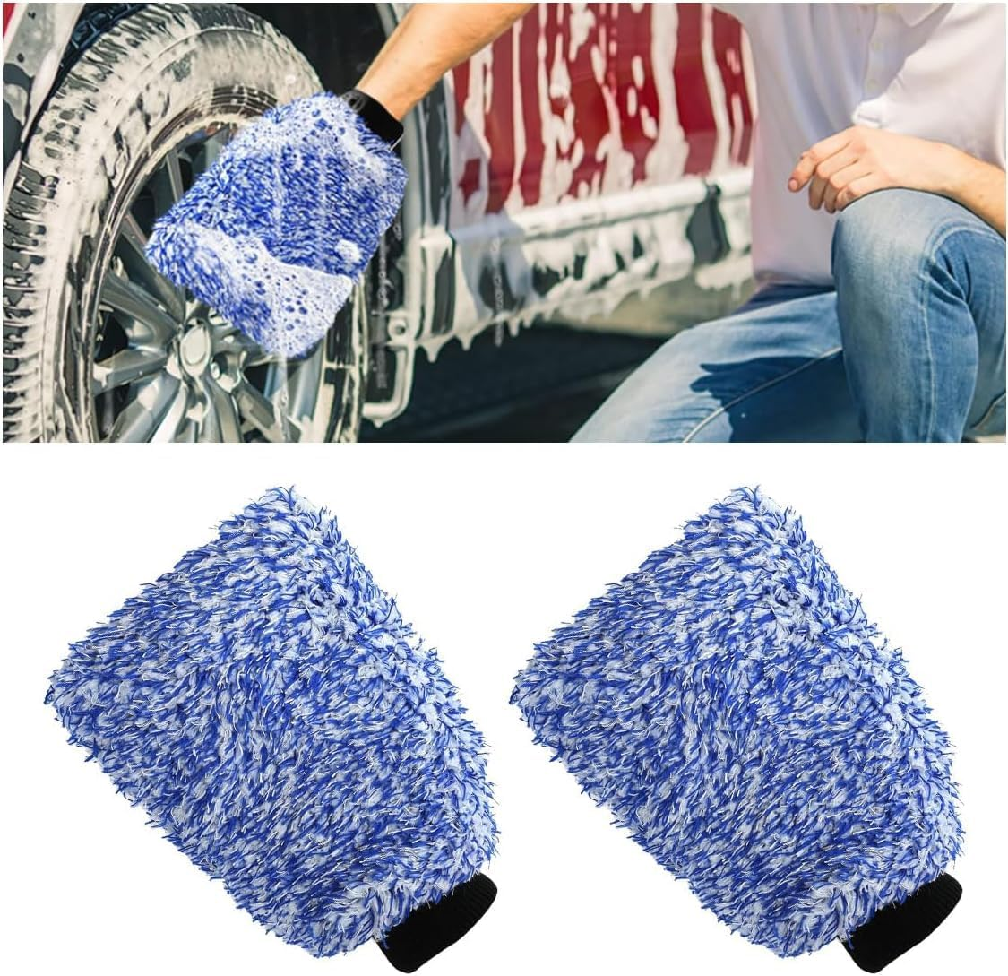 2PCS Microfiber Car Wash Mitts, Cyclone Ultra Absorbent Car Washing Gloves, Hold Tons of Sudsy Water, Machine Washable, Lint Free & Scratch-Free, Cleaning Mitts for Car Truck Boat (Blue, 27*18*5Cm) image number 3