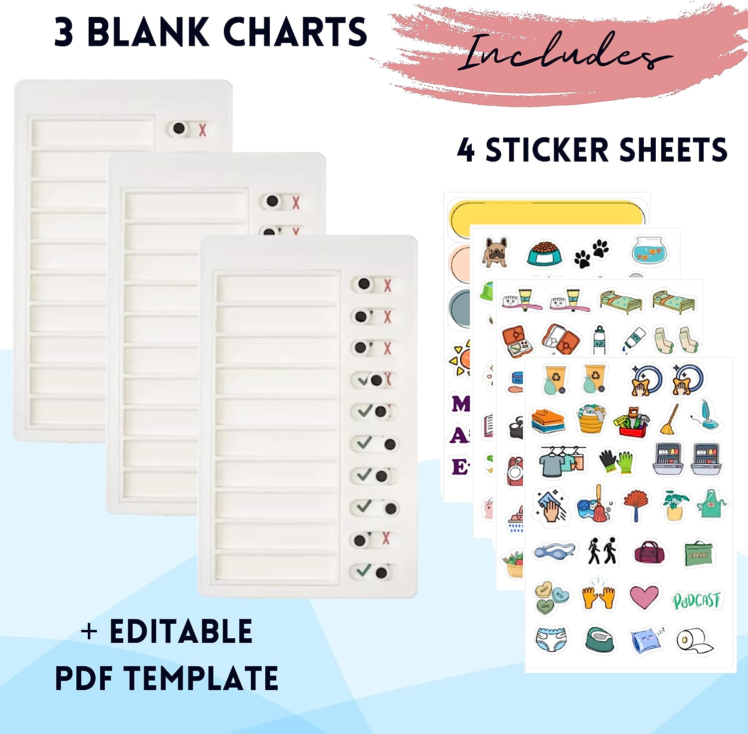 LIV&LOVE Routine Chore Chart for Kids, Children, Toddlers, ADHD, Elderly. Organise Family To-Do List, Montessori Independent Helper, Visual Charts (3 Pack White) image number 1