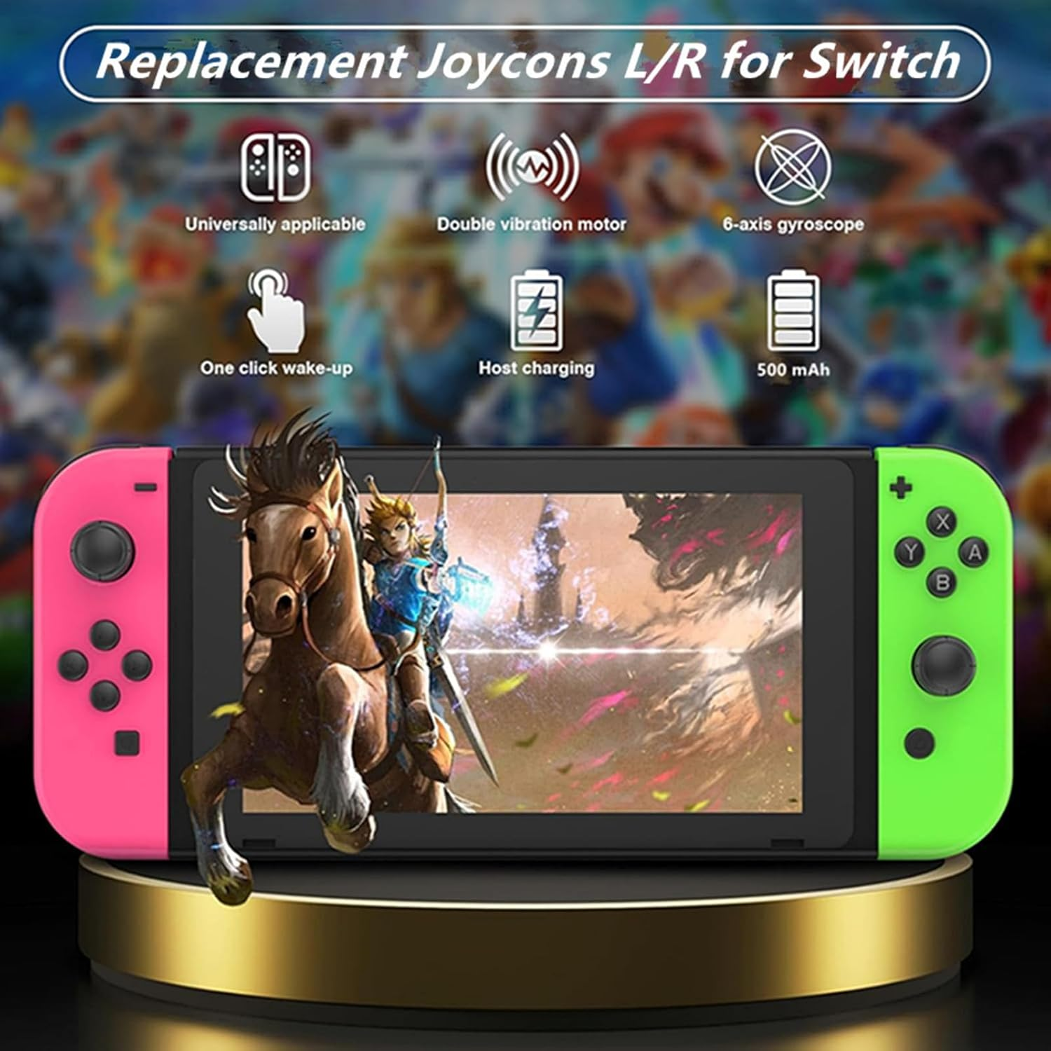 Joy Cons for Switch Controllers, Wireless Replacement for Switch, Left and Right Controllers Support Sports Dual Vibration/Wake-Up/Motion Control/Screenshot Function (Green and Pink) image number 1