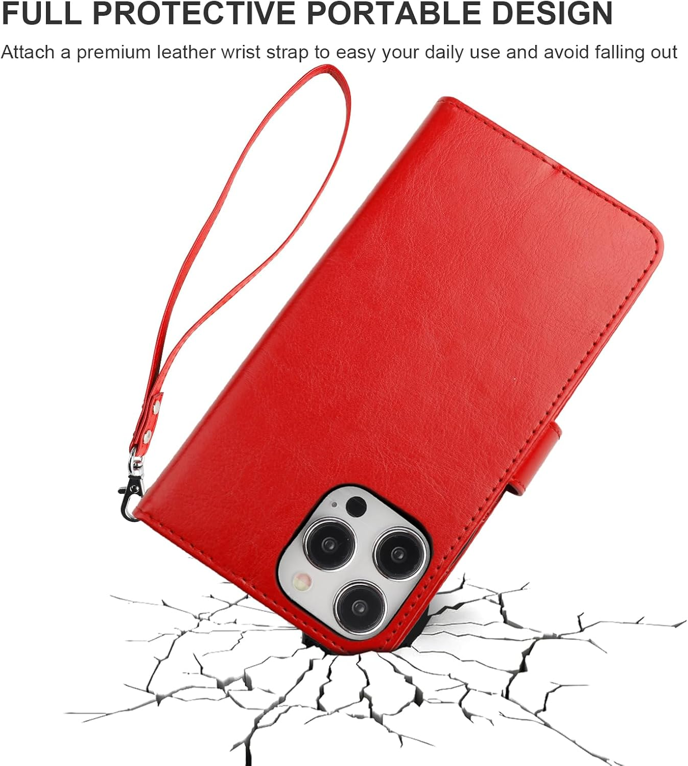 Bocasal Detachable Wallet Case for Iphone 15 Pro Max RFID Blocking Card Slots Holder Premium PU Leather Magnetic Kickstand Shockproof Wrist Strap Removable Flip Protective Cover 5G 6.7 Inch (Red) - Black image number 7