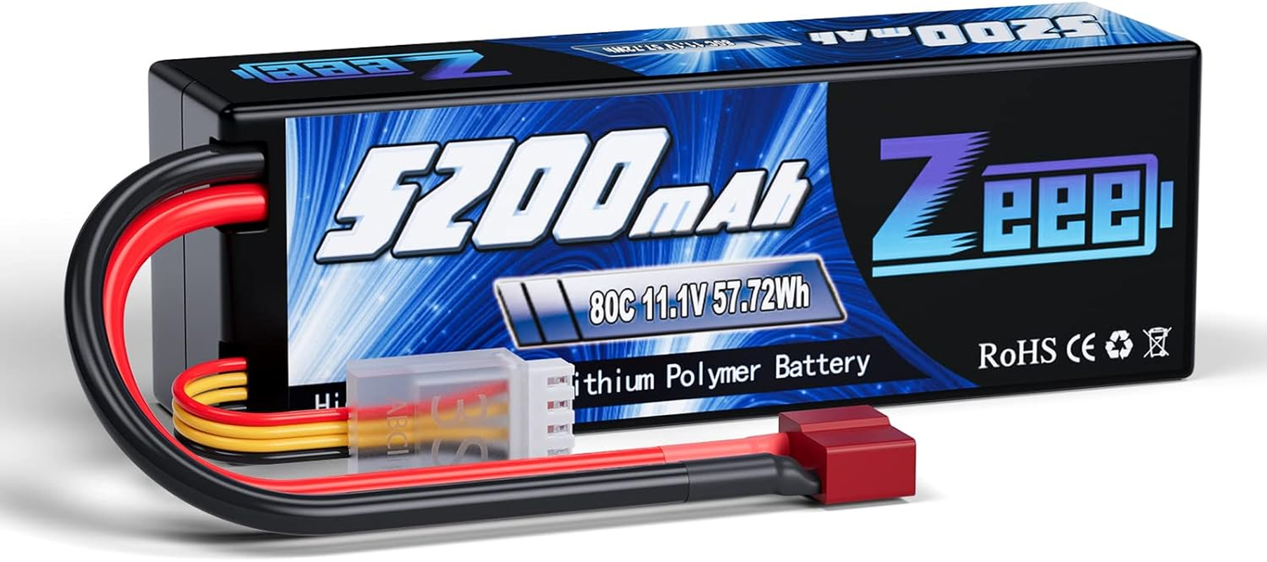 Zeee 3S Lipo Battery 5200Mah 11.1V 80C RC Battery Hard Case with T Connector for 1/8 and 1/10 RC Vehicles Car RC Buggy Truggy RC Airplane UAV Drone FPV image number 1