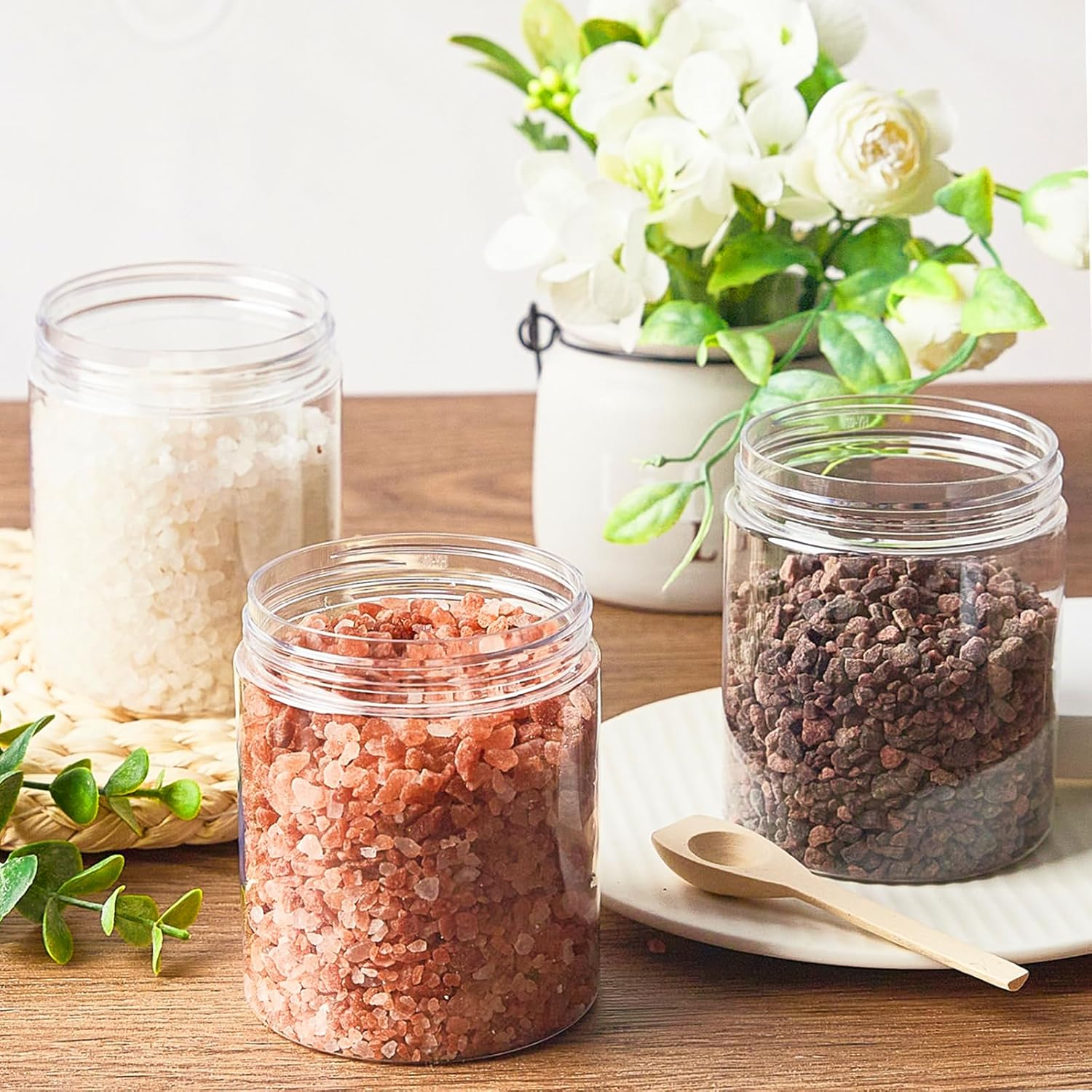 TUZAZO 8 Oz Plastic Containers with Lids and Labels BPA Free, Tuzazo Clear Empty Refillable Plastic Jars for Cosmetics, Lotions, Body Butters, Bath Salt & Beauty Products(12 Pack), Clear, 8 Oz image number 2